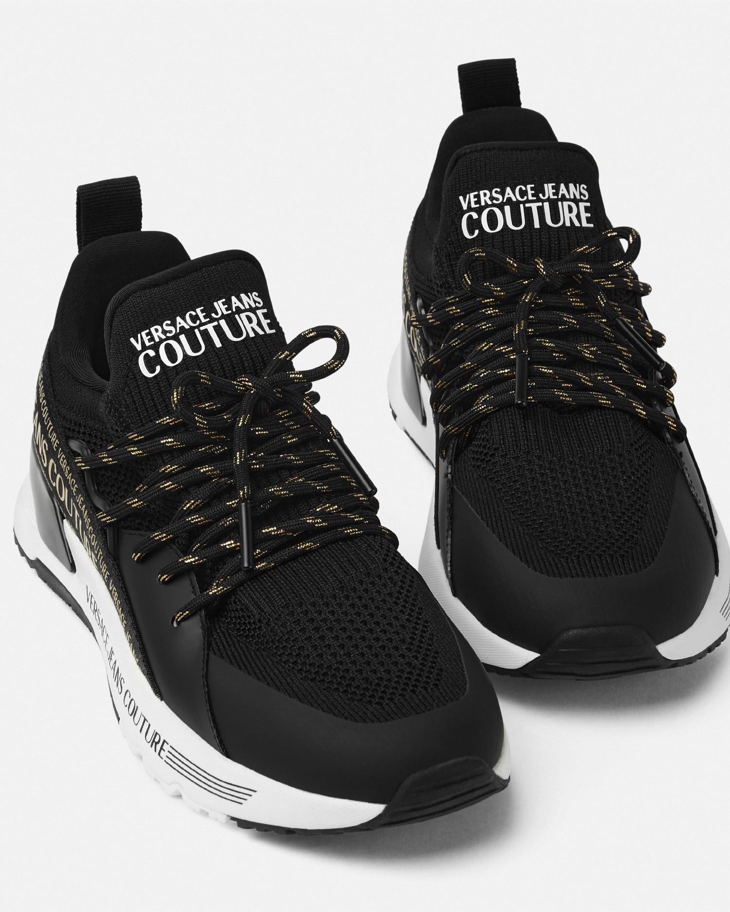 Dynamic Logo Sneakers Black,Gold | VERSACE US