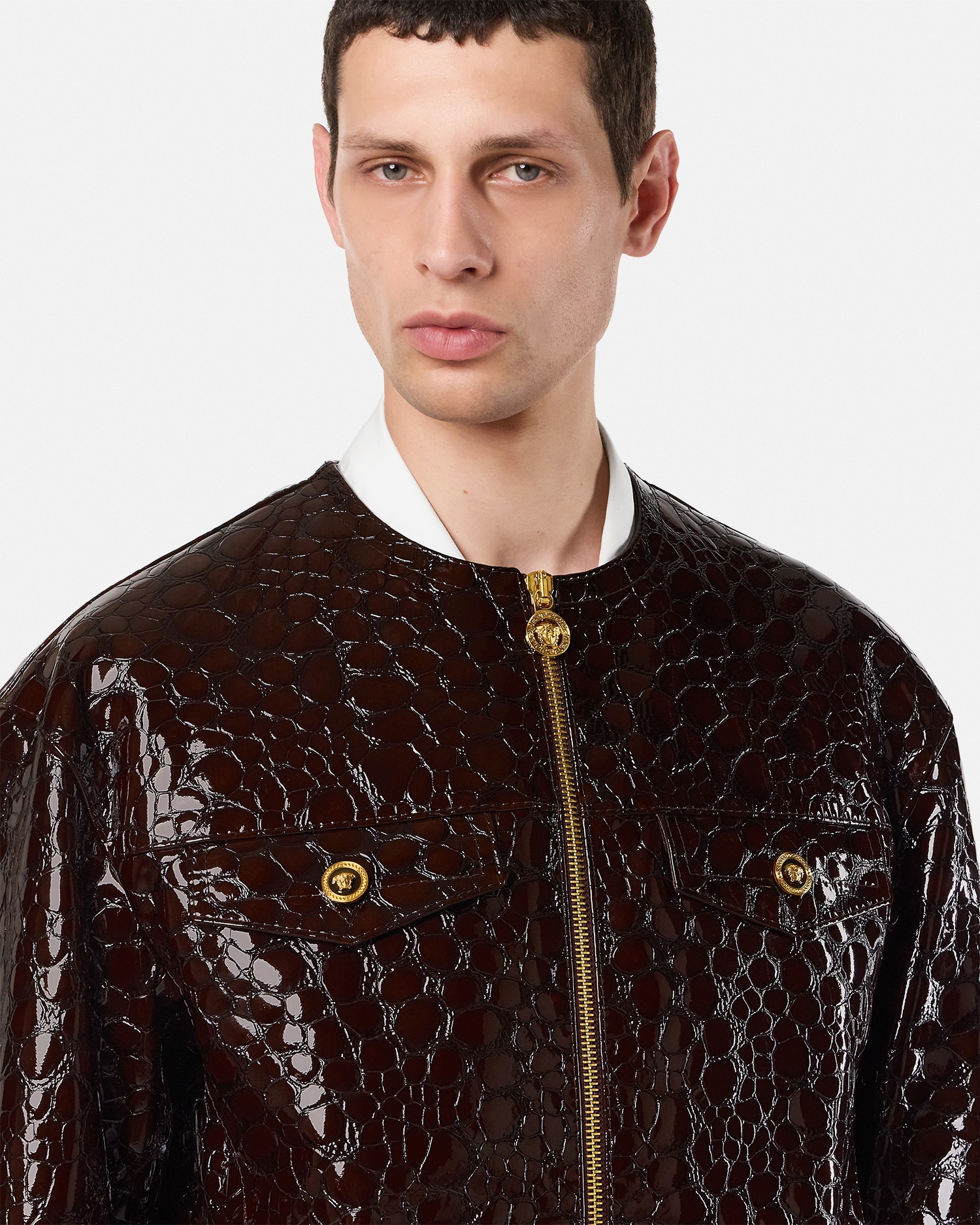 Croc-Effect Patent Leather Jacket