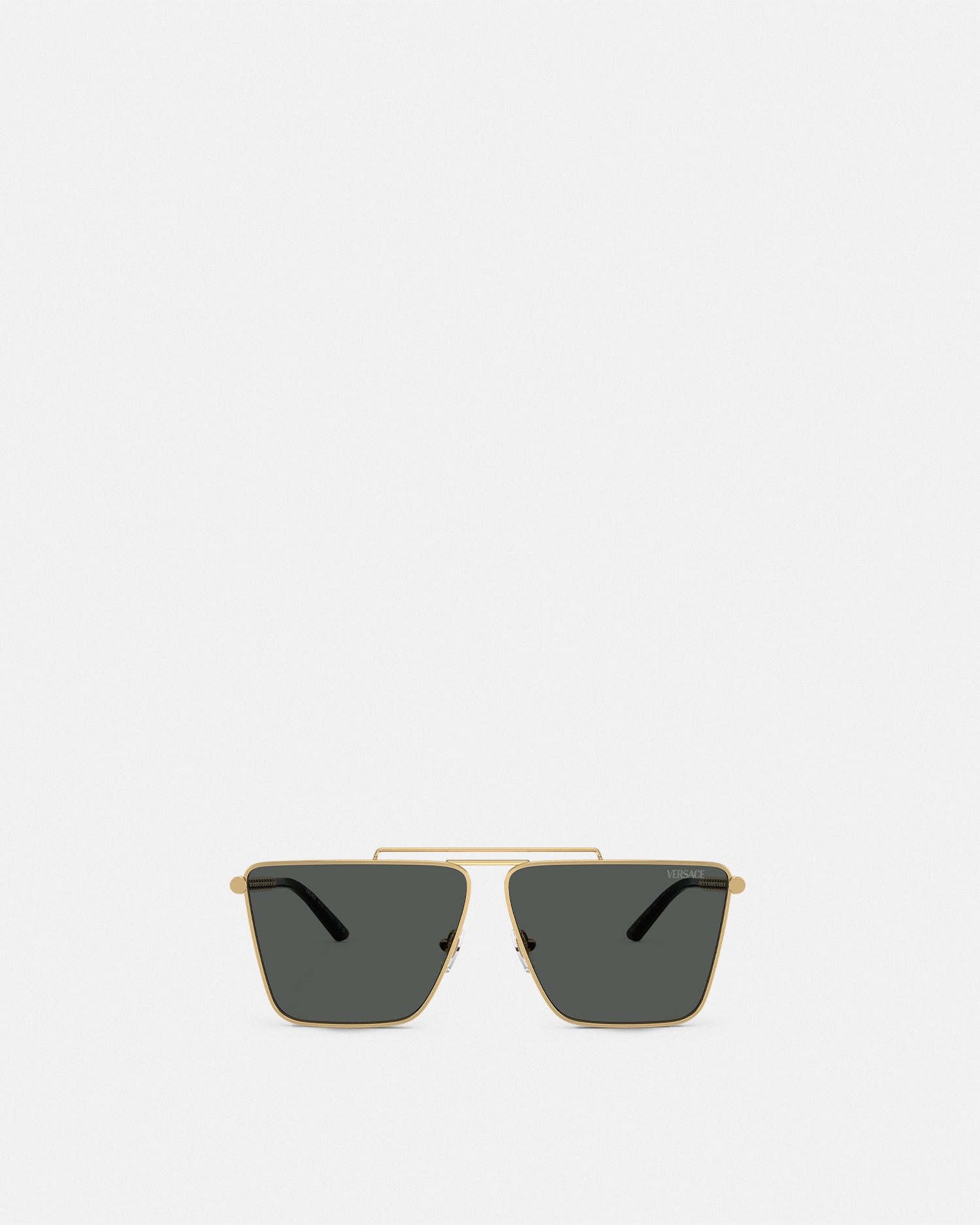 Shop Versace Tubular Greca Sunglasses In Black+gold