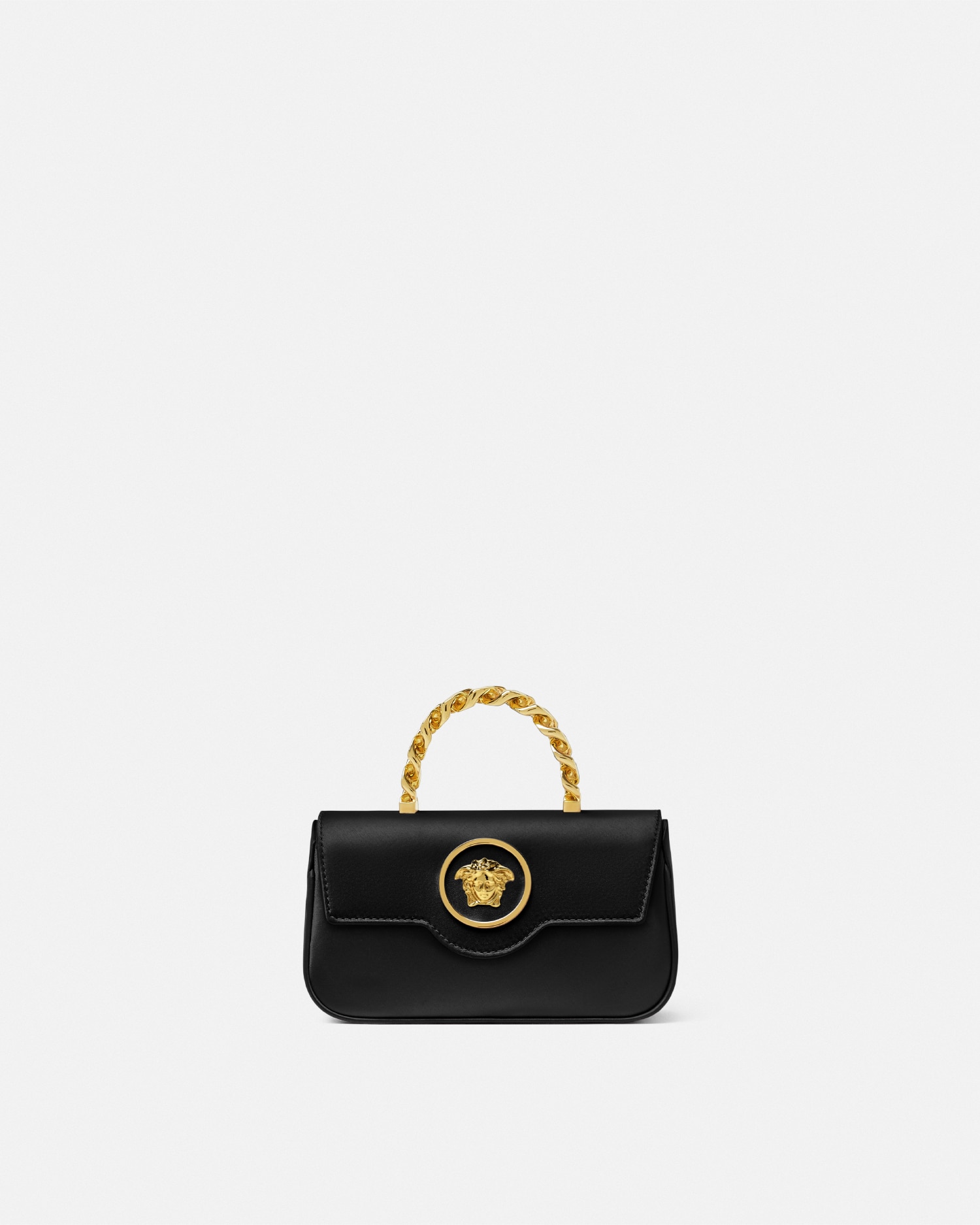 Versace La Medusa Satin Mini Bag In Black+gold