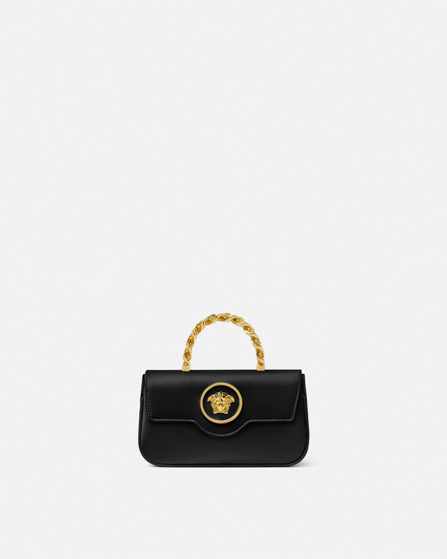 Versace La Medusa Satin Mini Bag In Black