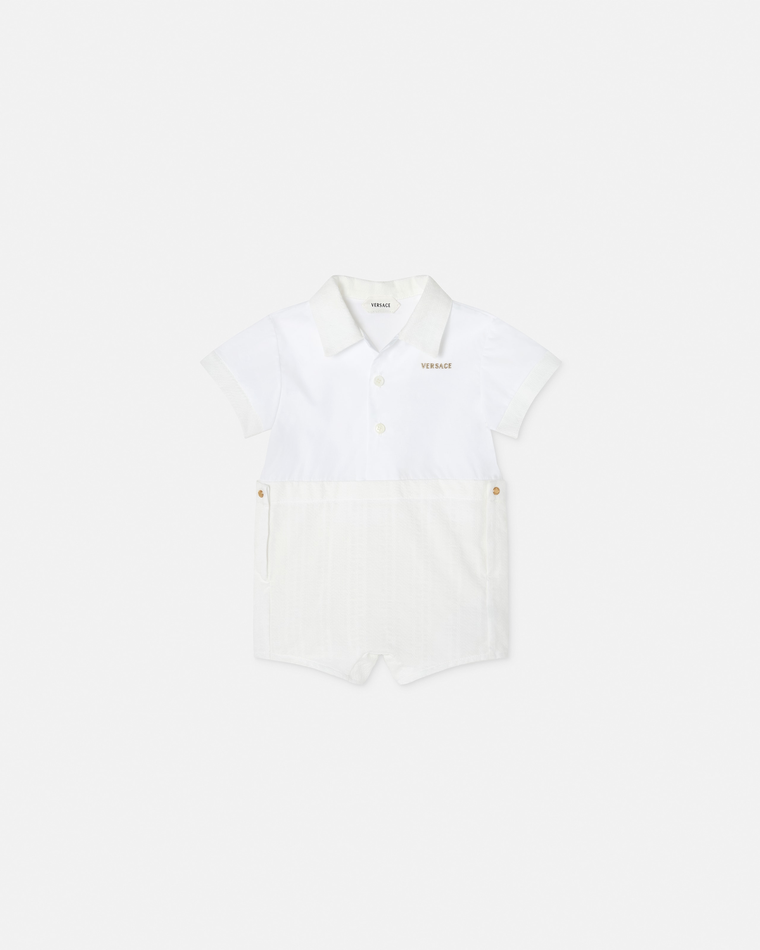 Versace Baby Embroidered Jacquard Cotton-poplin Sleepsuit In White
