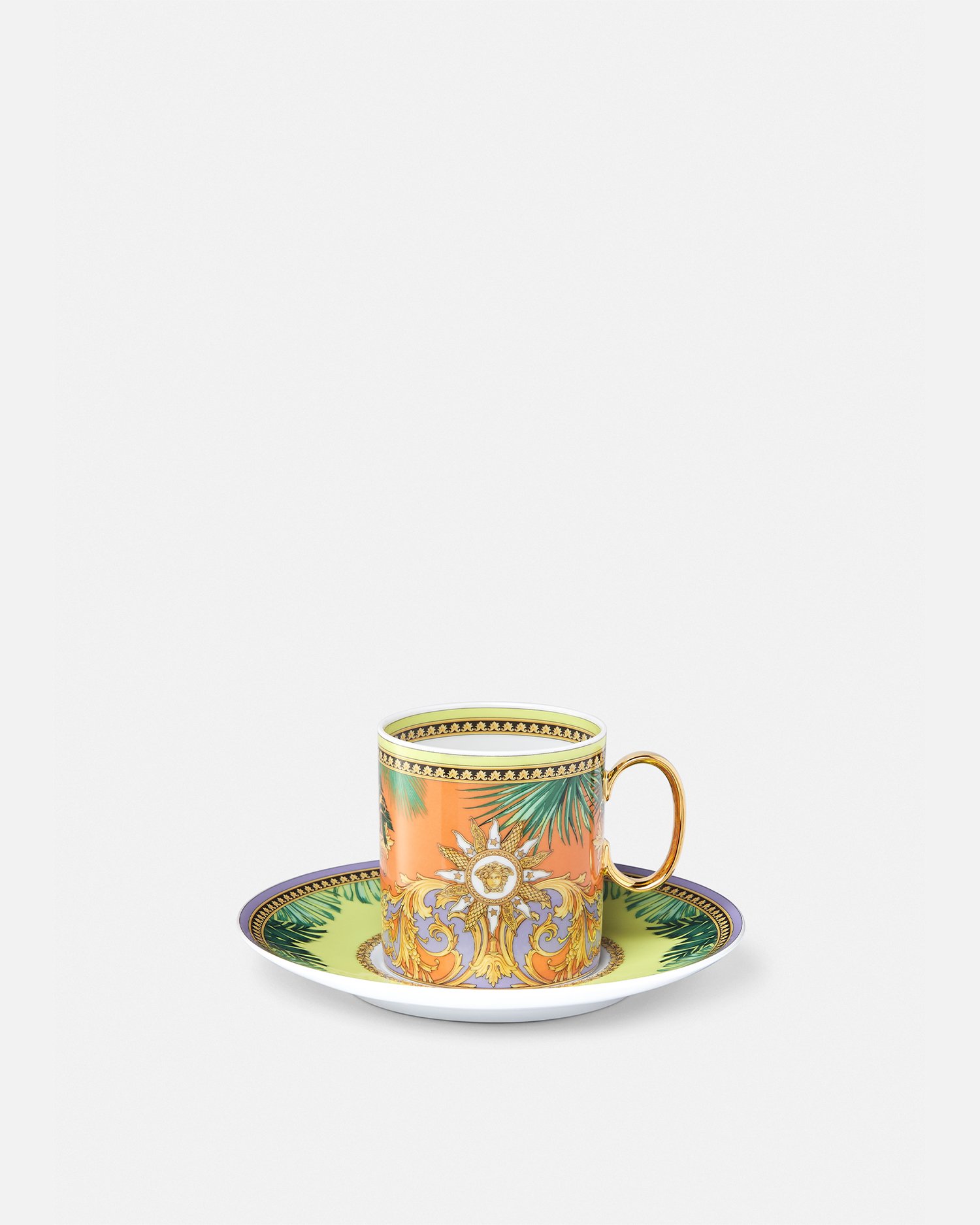 Versace Porcellane E Cristalli Tasse À Café Et Soucoupe Jungle Animalier In Orange