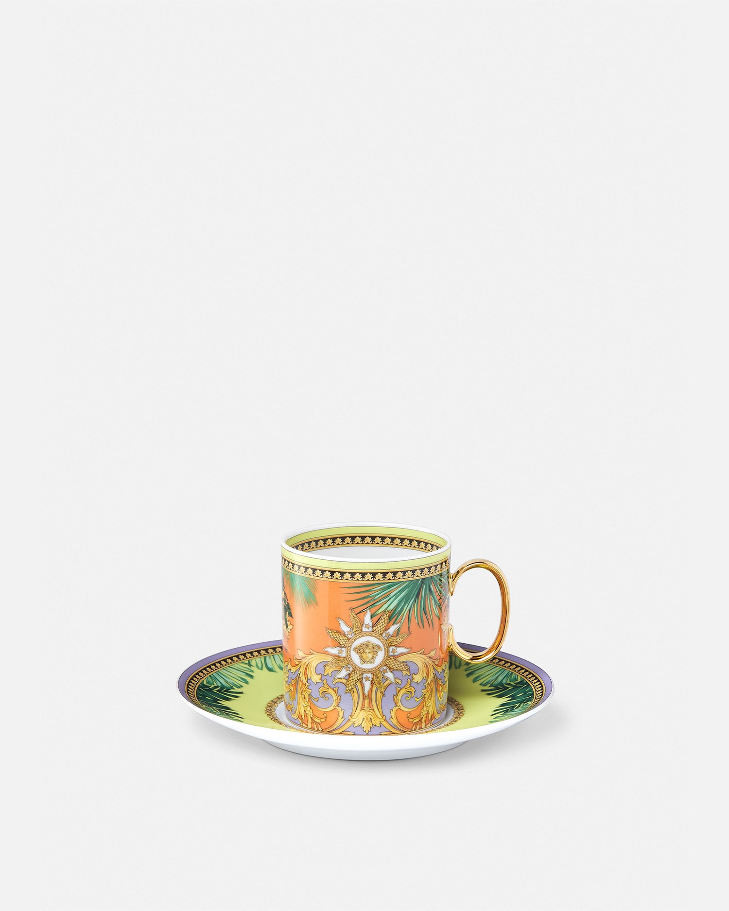 Versace Porcellane E Cristalli Jungle Animalier Coffee Cup & Saucer In Orange