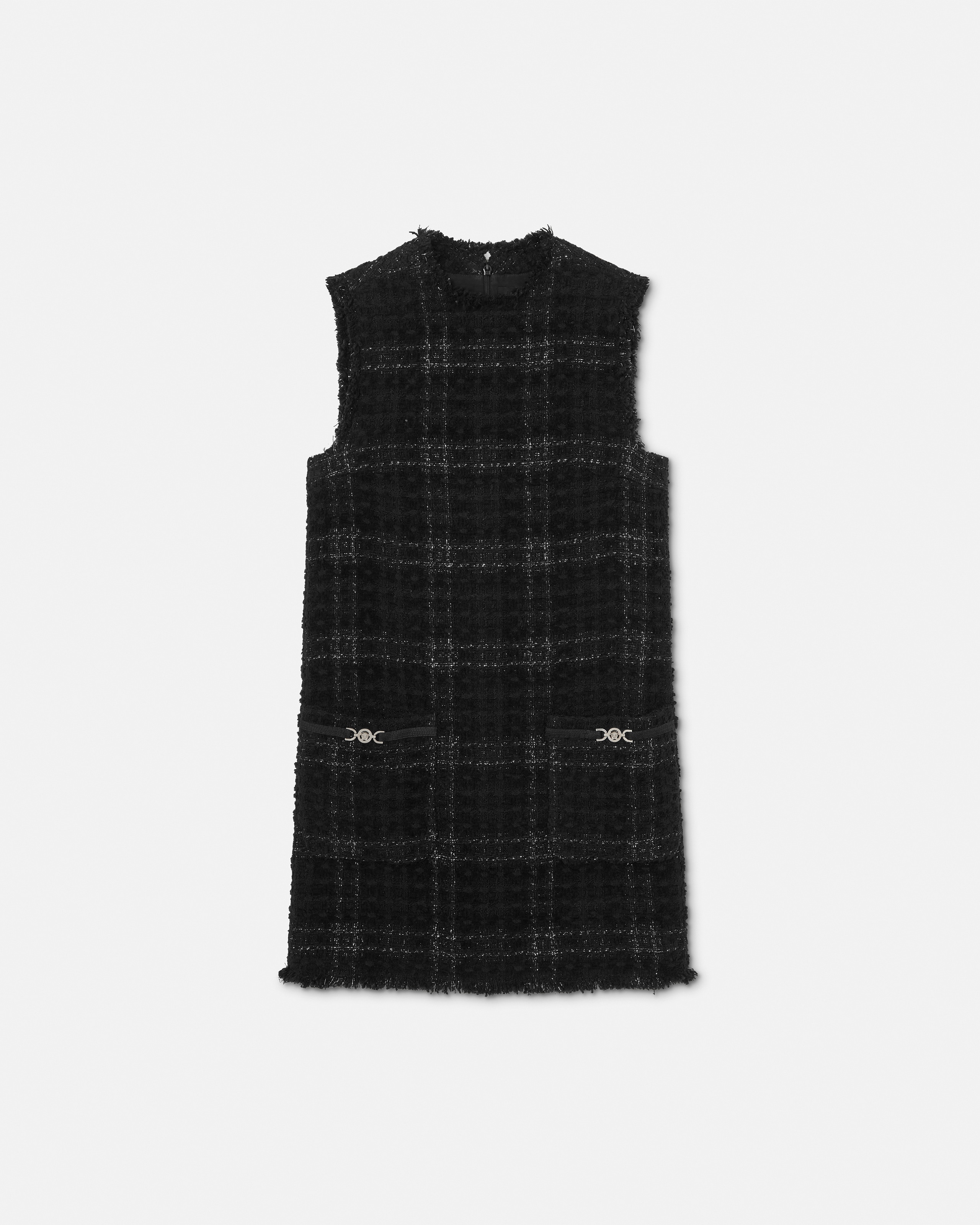 Versace Tweed Cotton Mini Dress In Black
