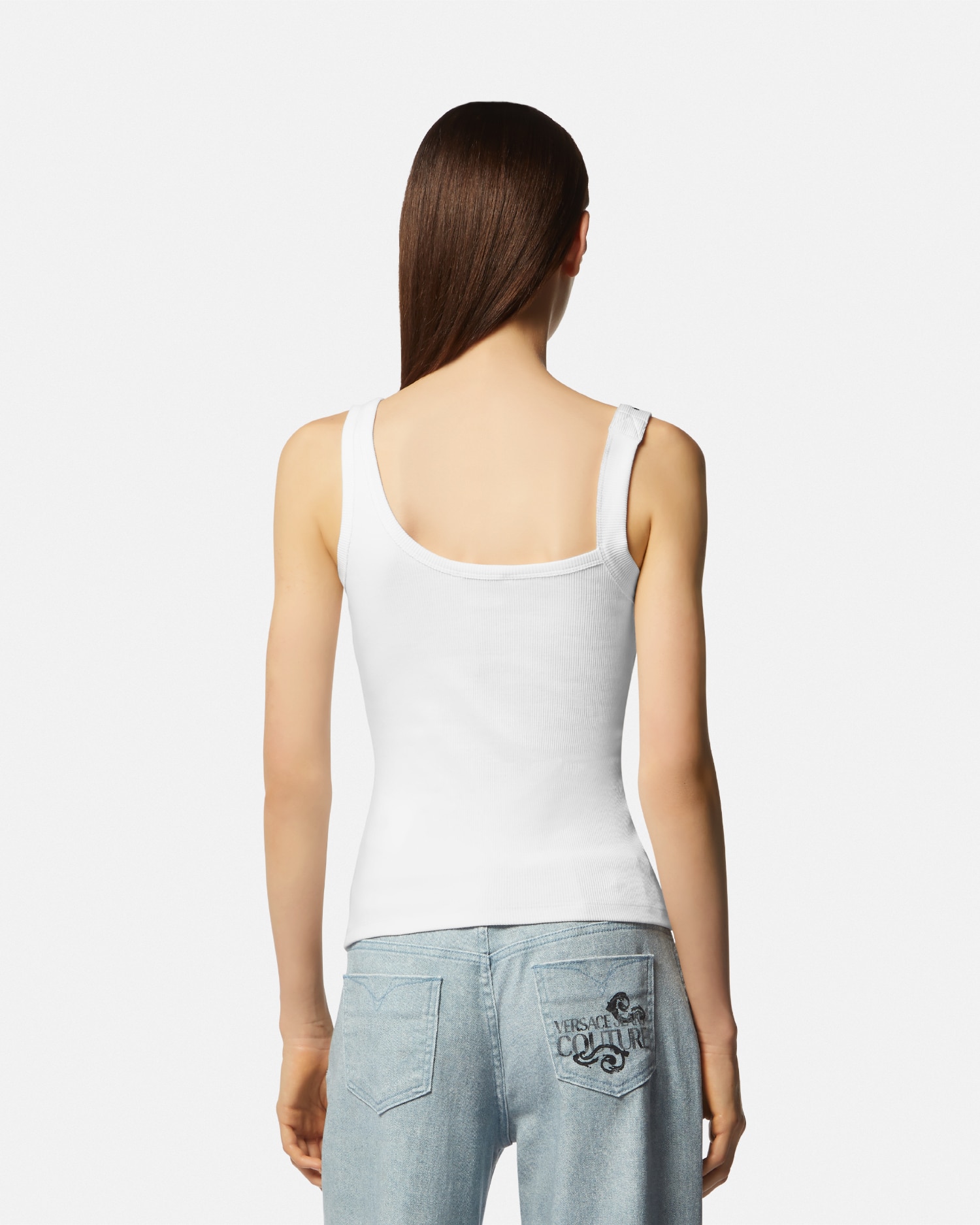Baroque Buckle Ribbed Tank Top White,Print | VERSACE US