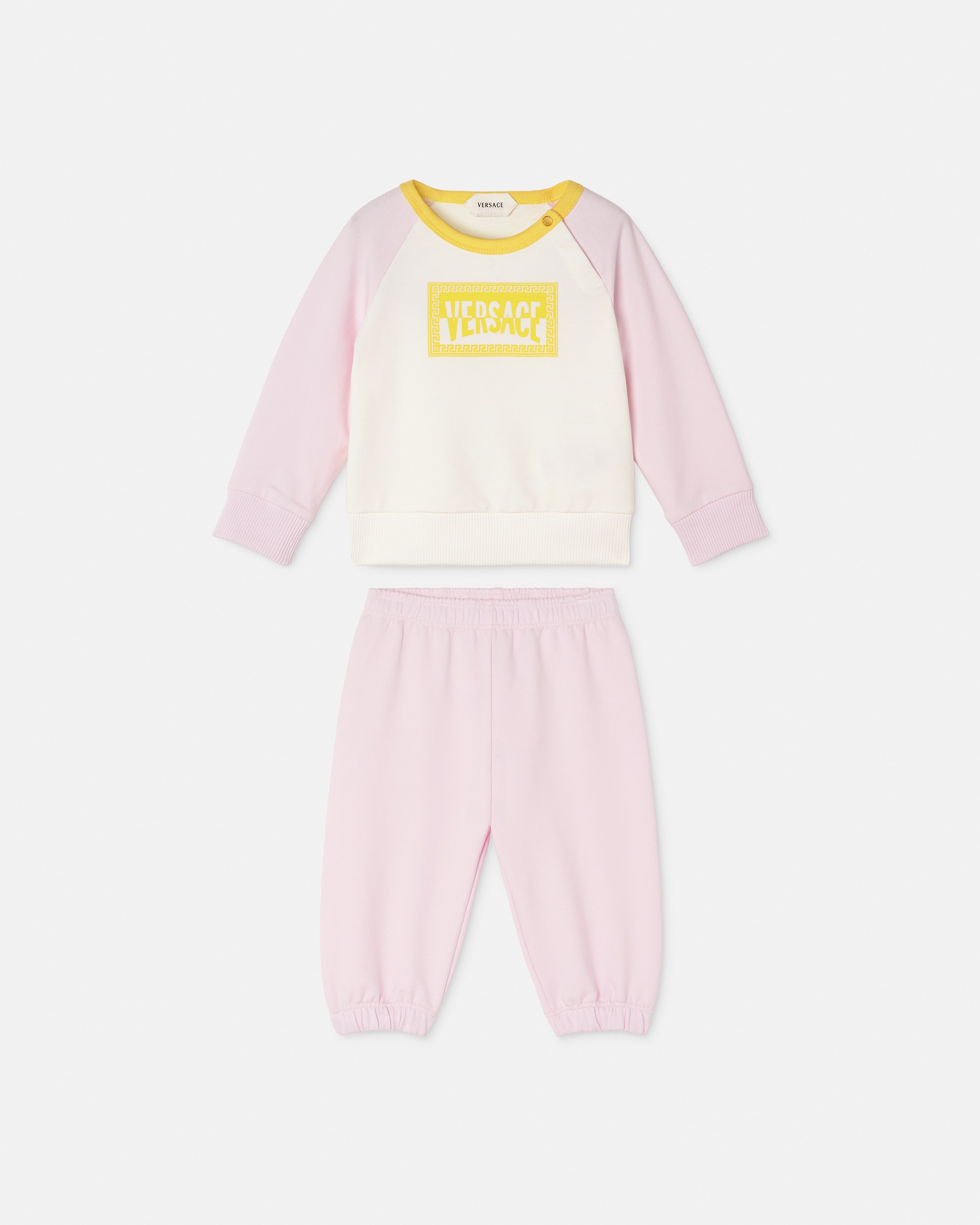 Versace Baby Printed Stretch Cotton-jersey Sweatshirt Set In White+pink
