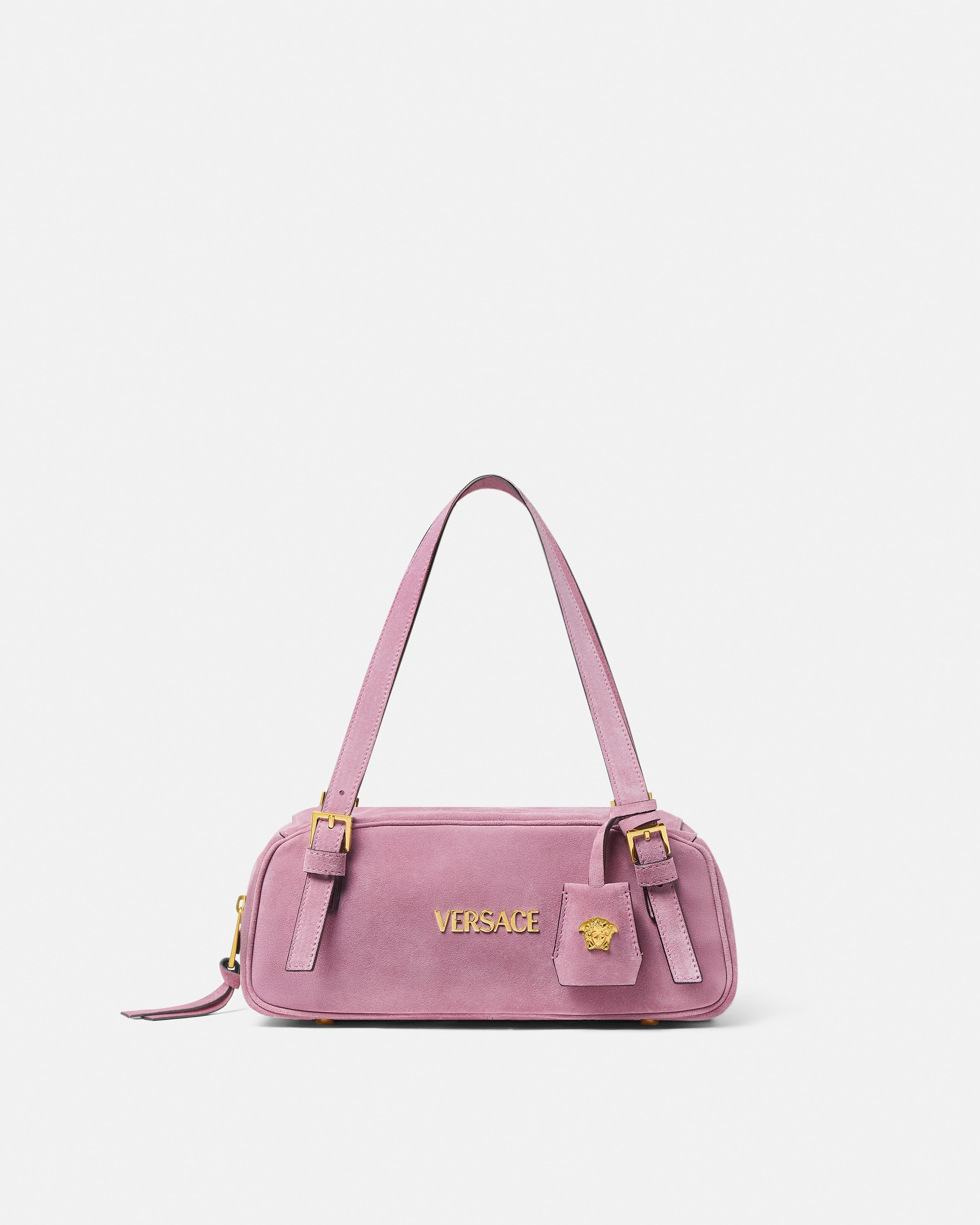 Versace Tag Suede Bowling Bag In Multi