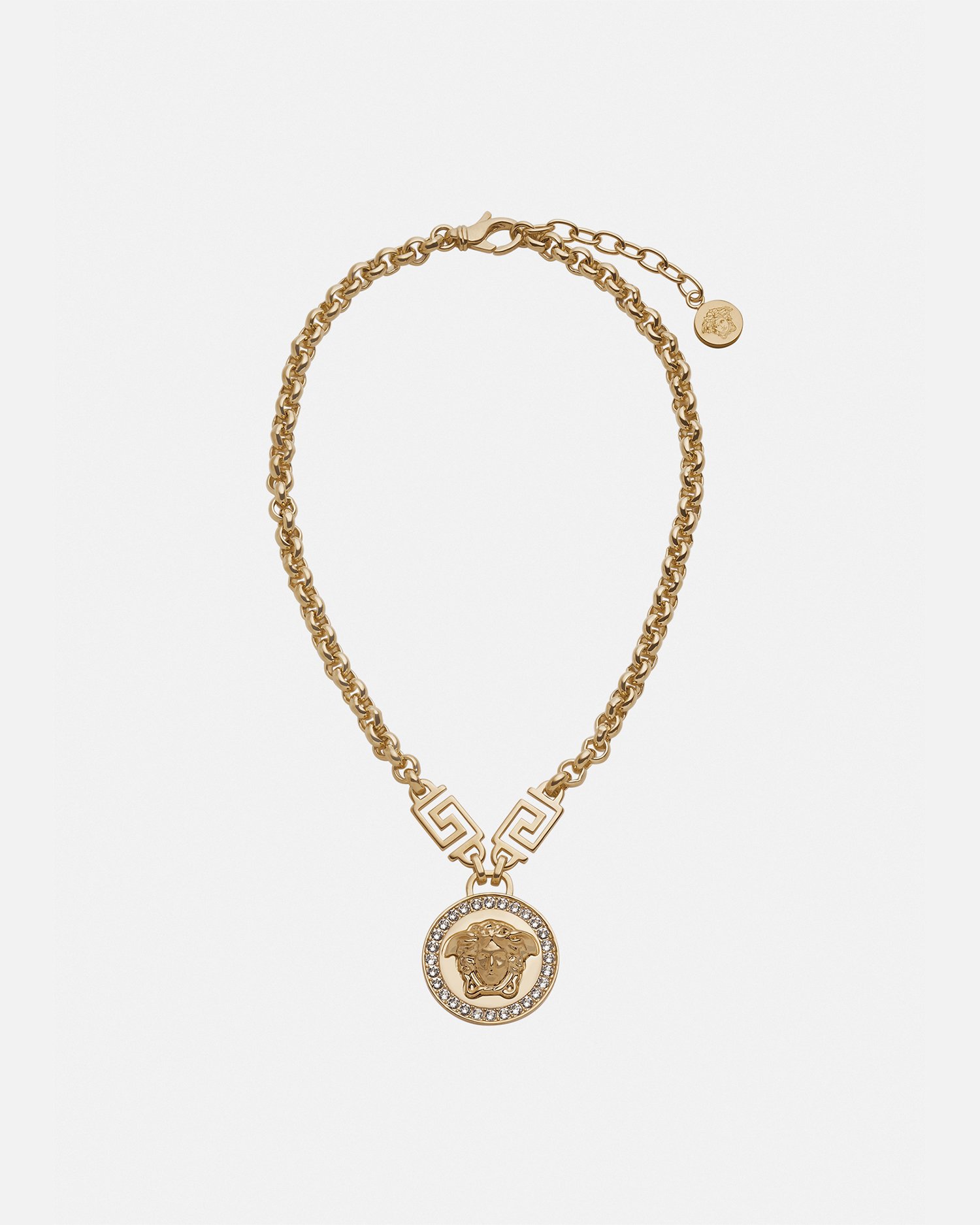 Shop Versace Crystal La Medusa Greca Necklace In Gold