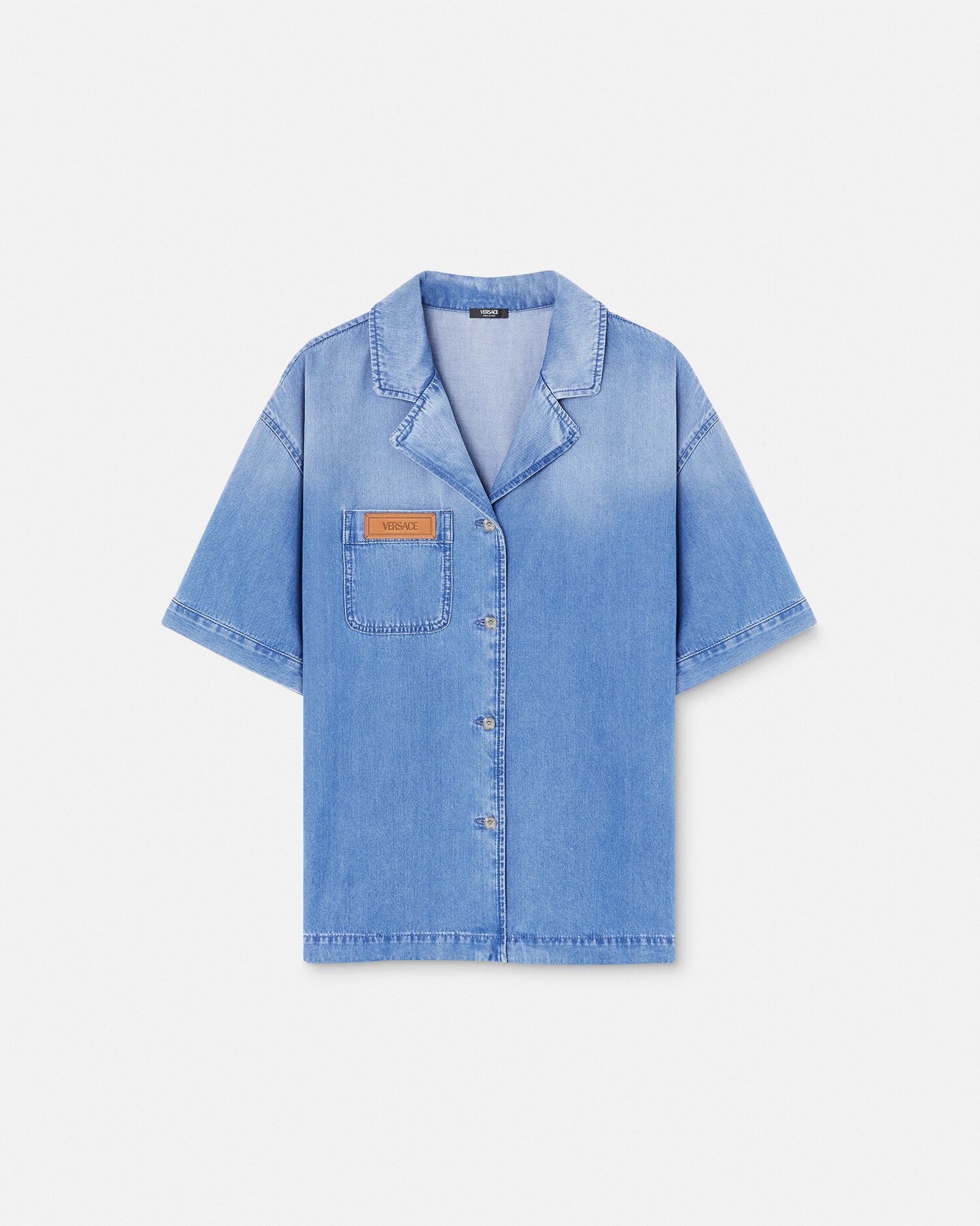 Shop Versace Denim Boxy Shirt In Blue