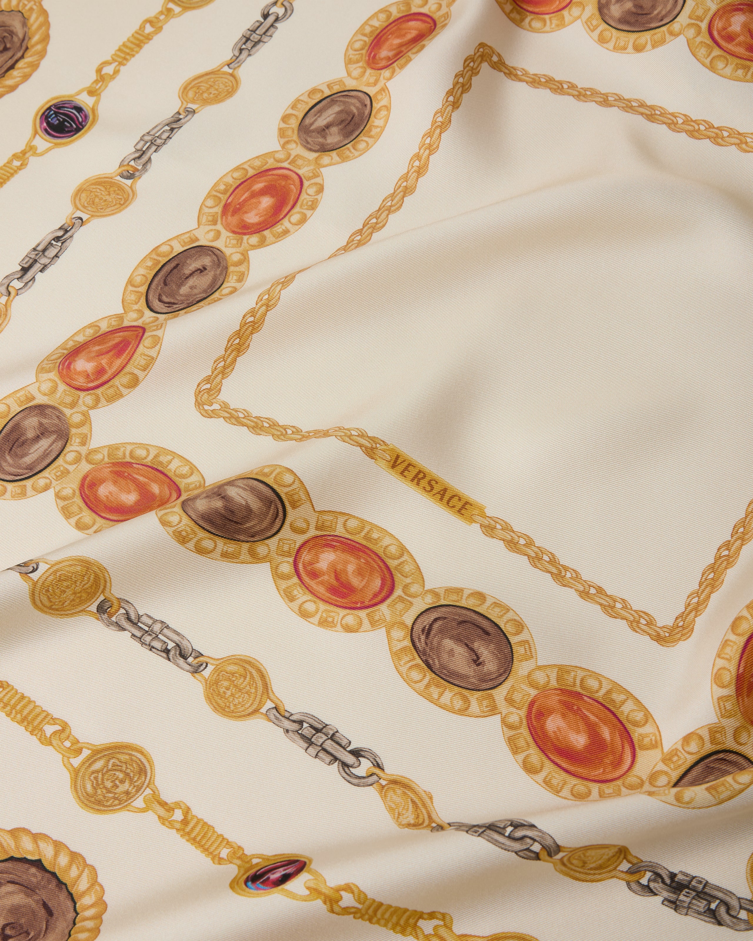 Printed Silk Twill Scarf 90 cm Brown,Print | VERSACE US