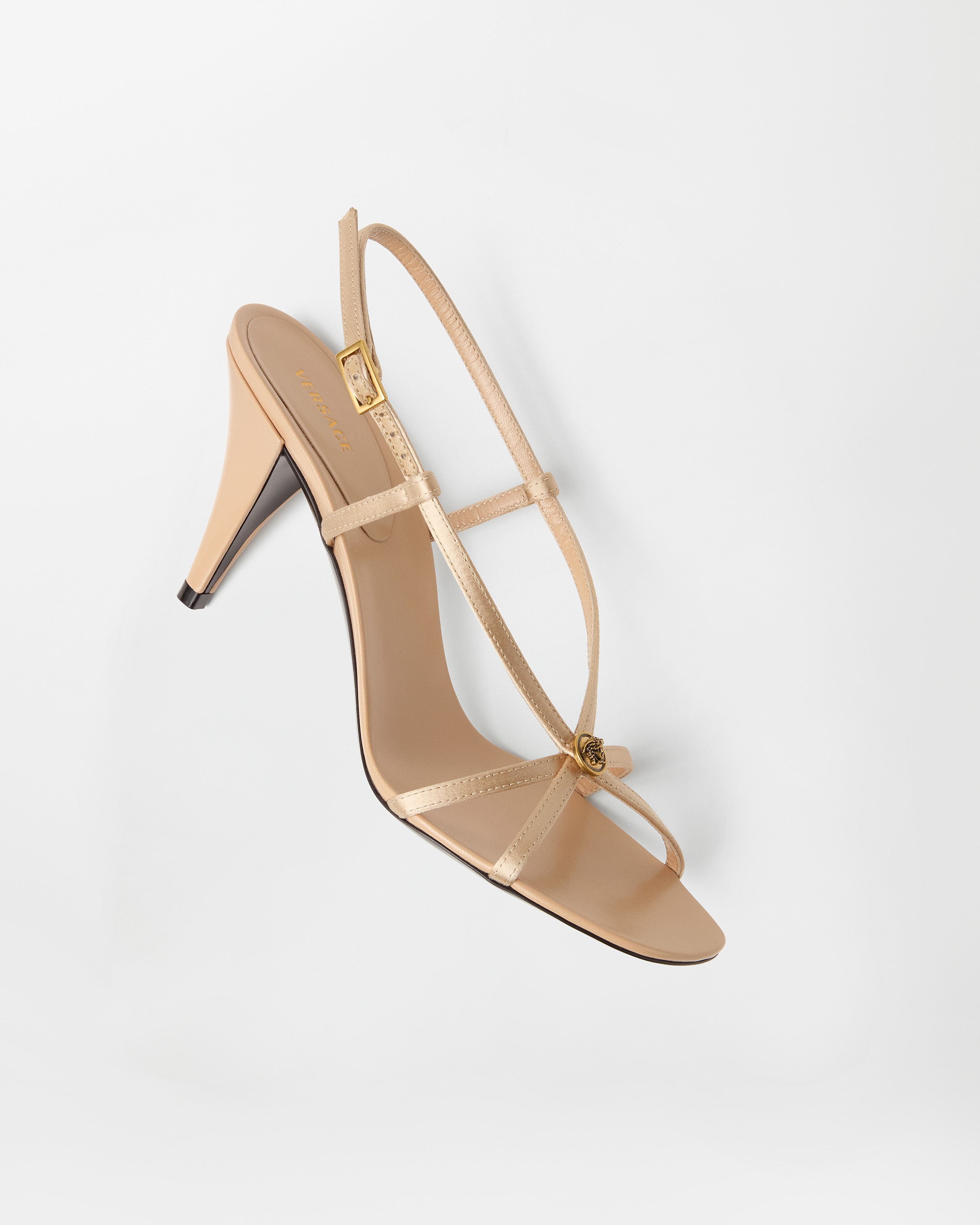 Valentina Satin Sandals 80 mm Beige | VERSACE US