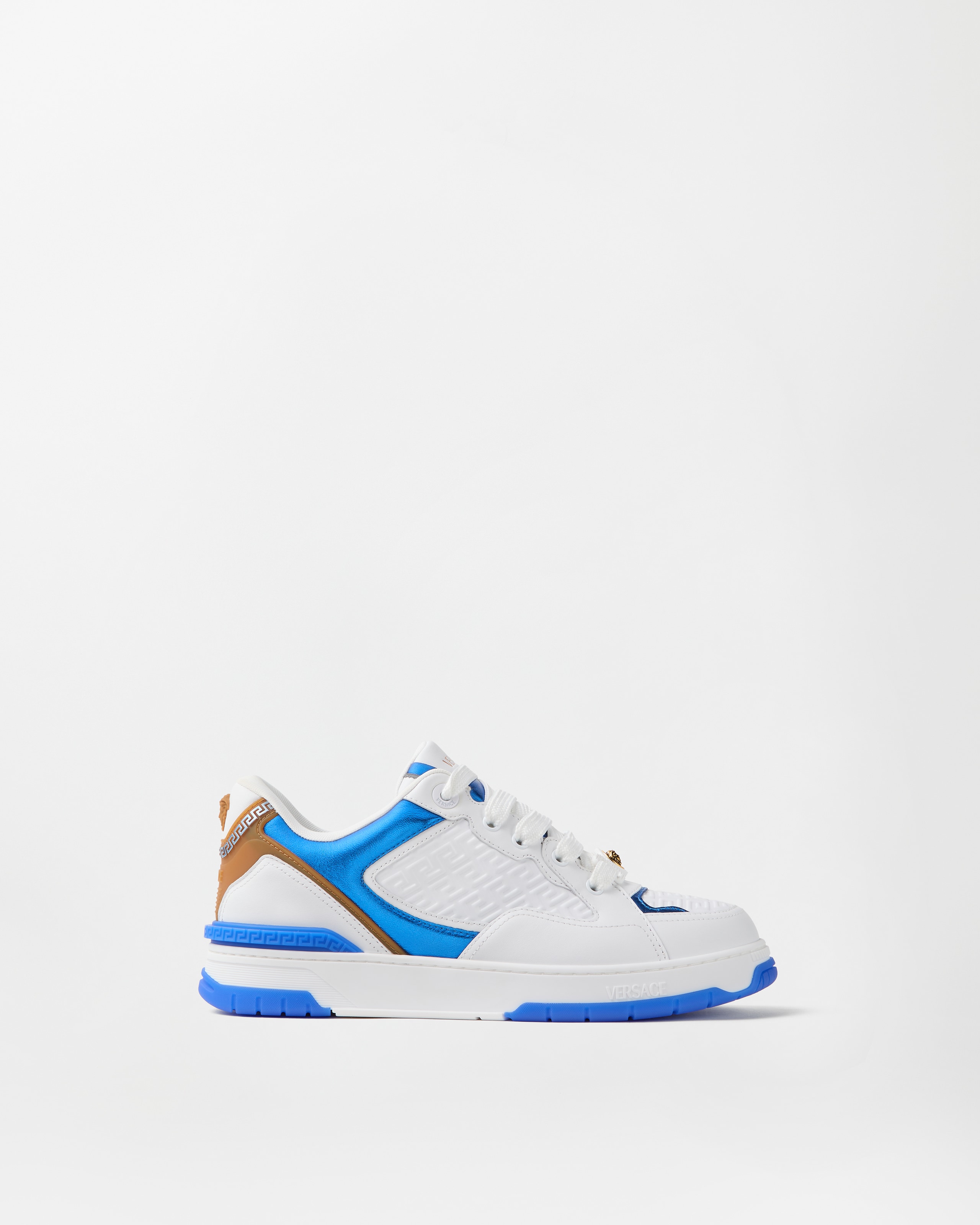 Versace Biggie Basket Baskets En Cuir In Blanc+bleu