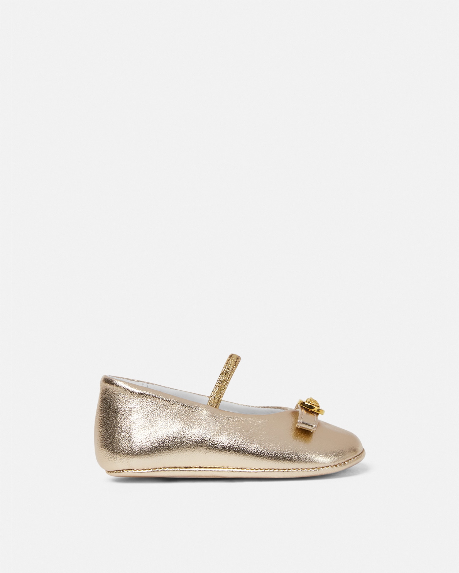 Versace Gianni Ribbon Baby Metallic Ballerinas In Gold