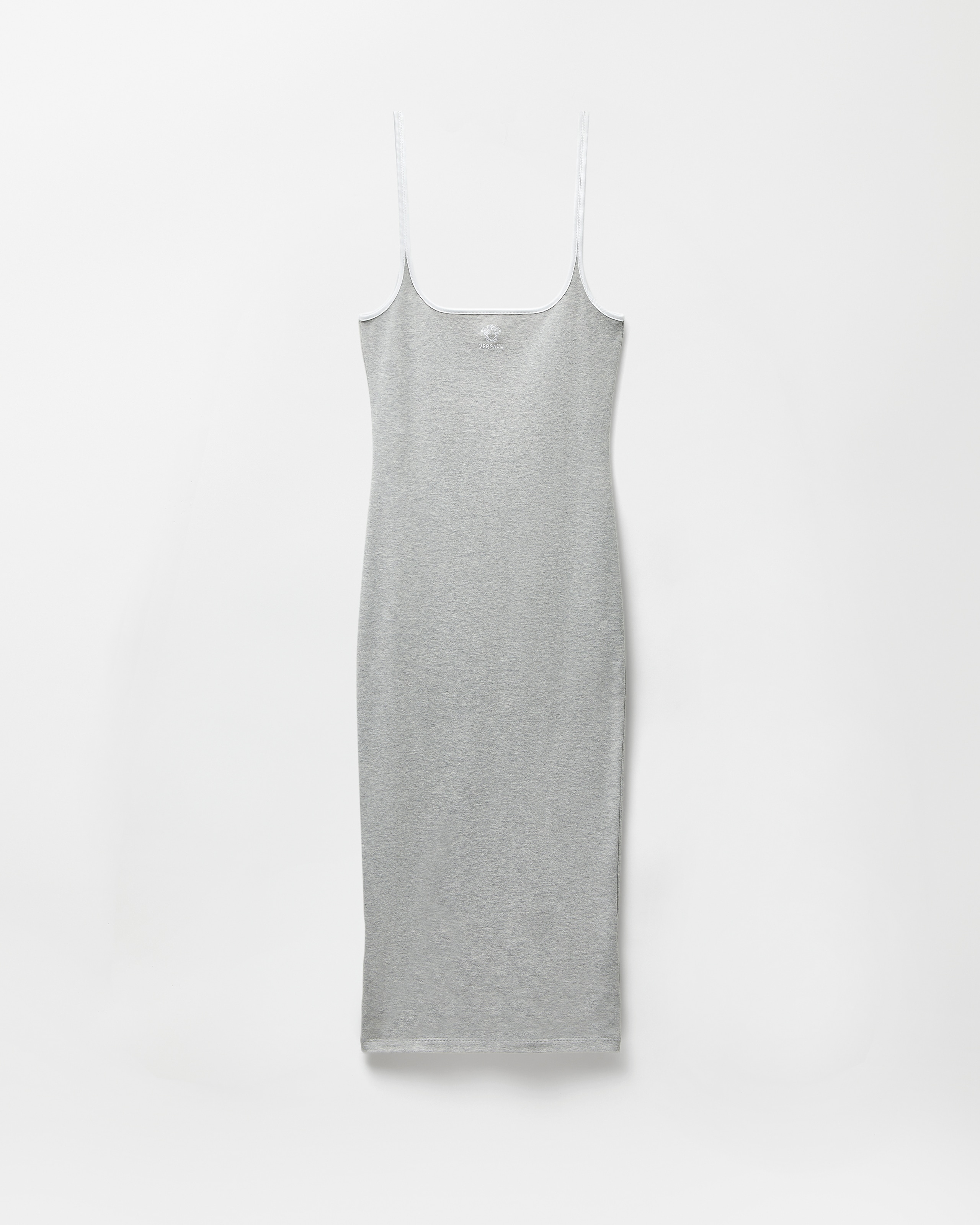 Versace Embroidered-logo Stretch Cotton-jersey Midi Dress In Gray