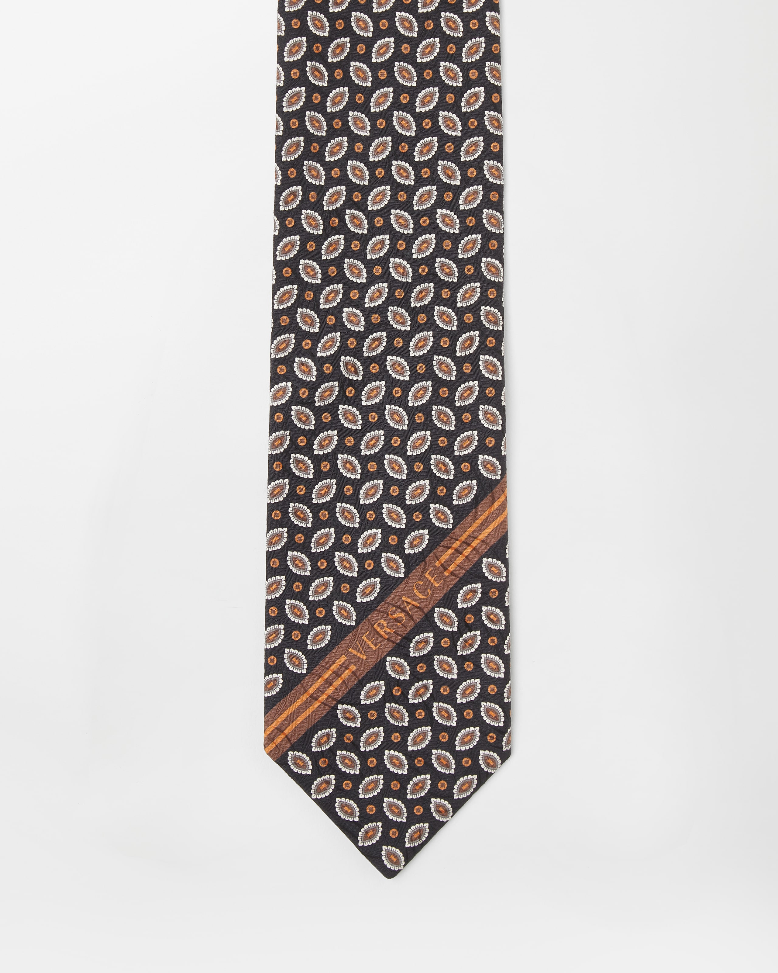 Versace Printed Jacquard Silk Tie In Brown