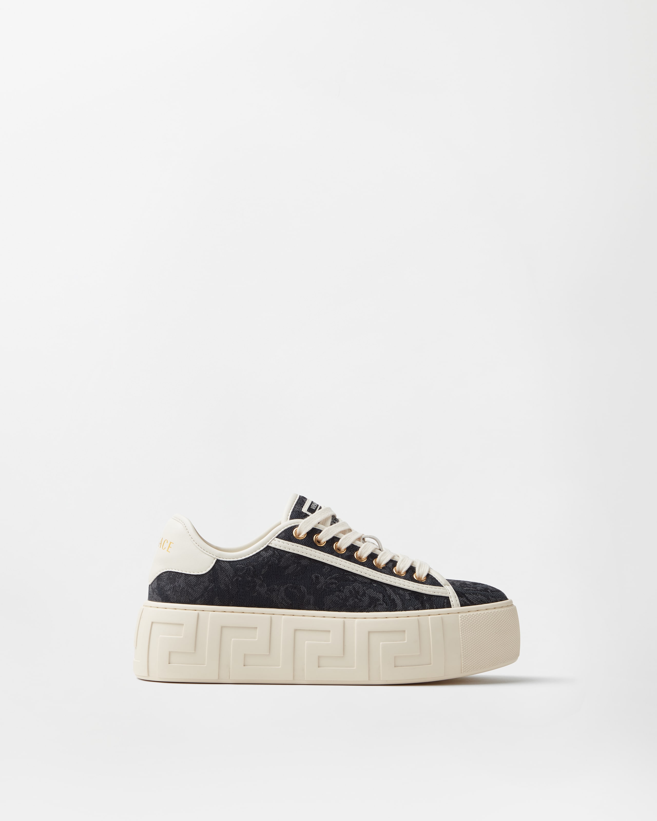 Versace Greca Jacquard Canvas Platform Trainers In Black