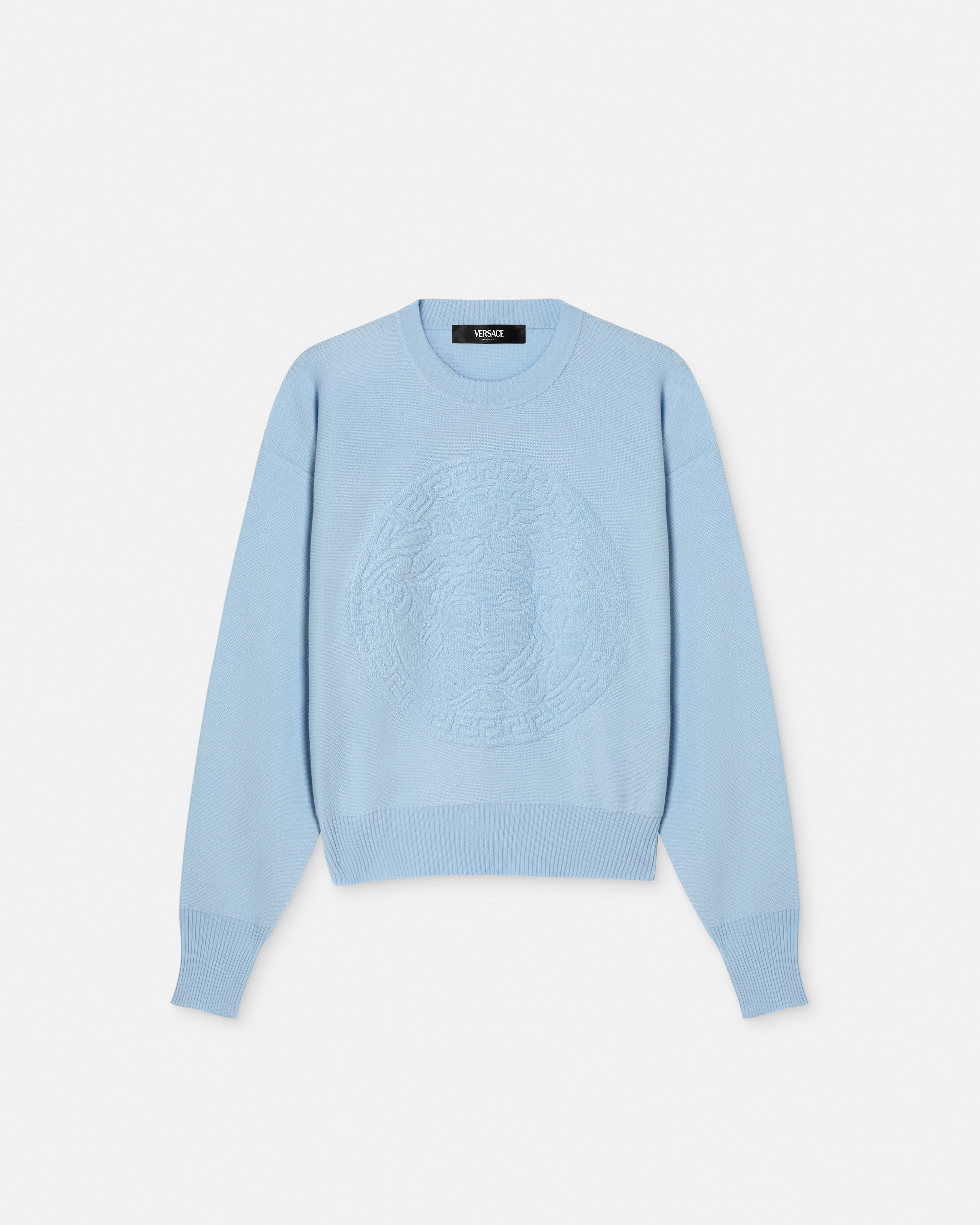 Versace Cashmere-blend Medusa Knit Sweater In Blue