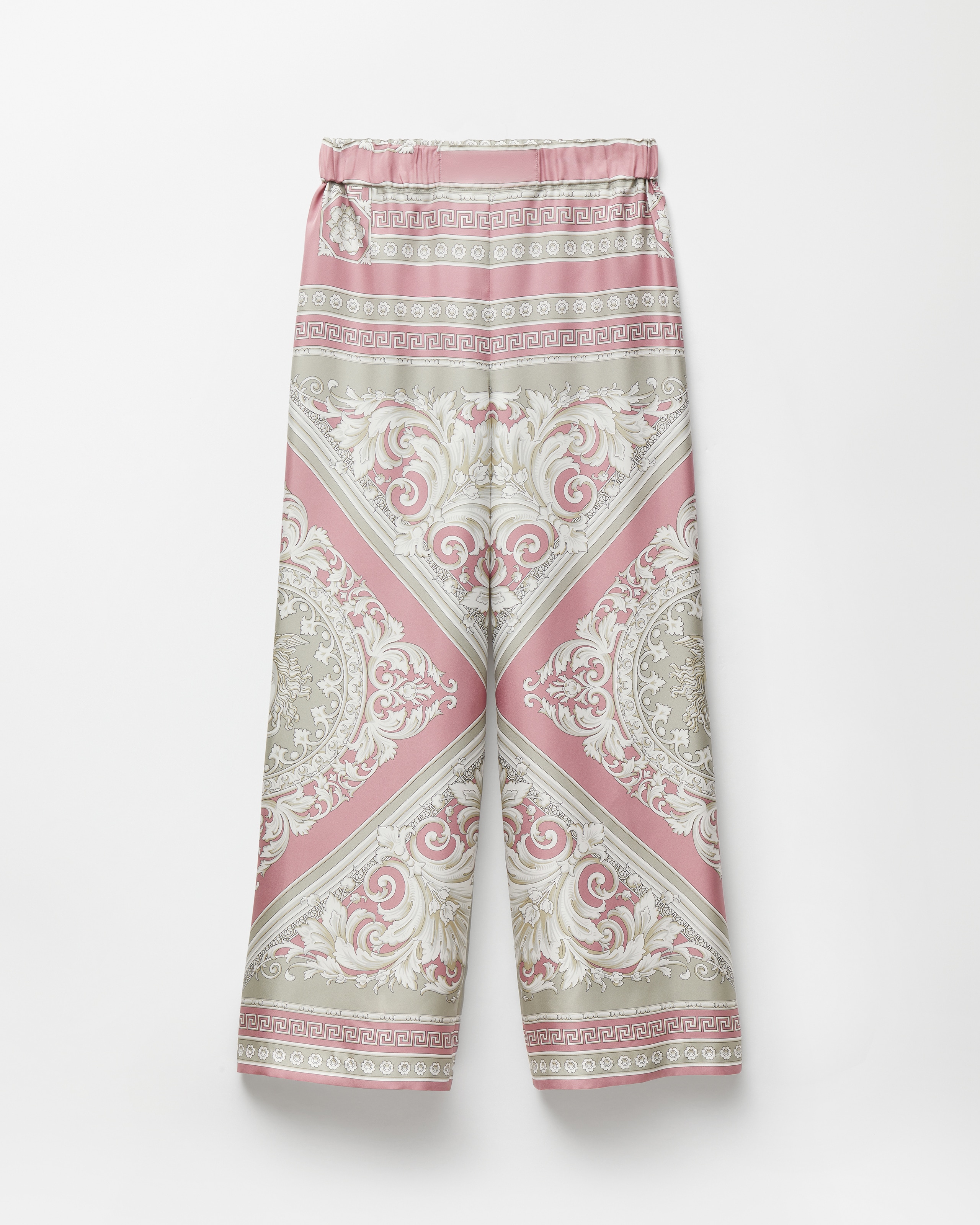 Versace Pantalon Style Pyjama En Sergé De Soie Imprimé In Gris+rose