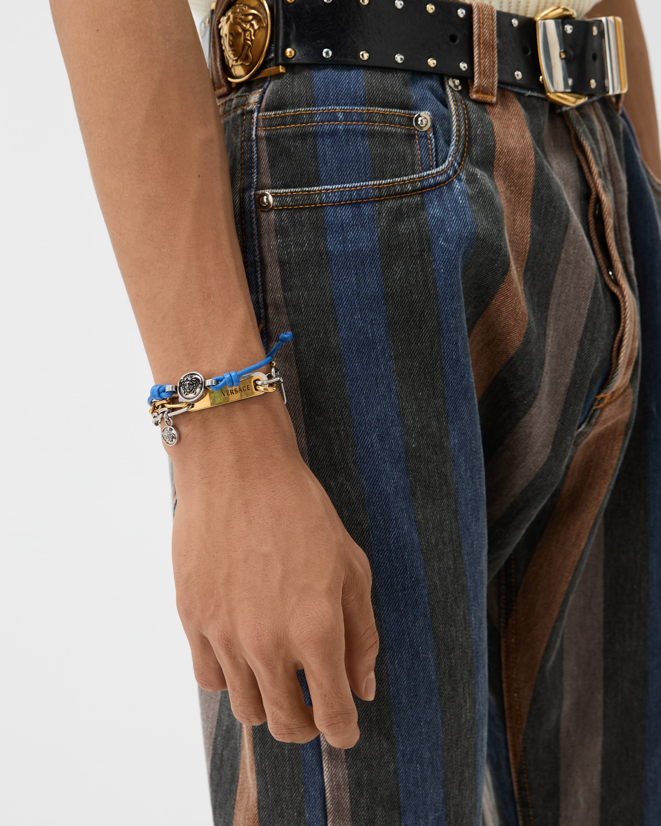 Medusa Leather Bracelet Blue | VERSACE US