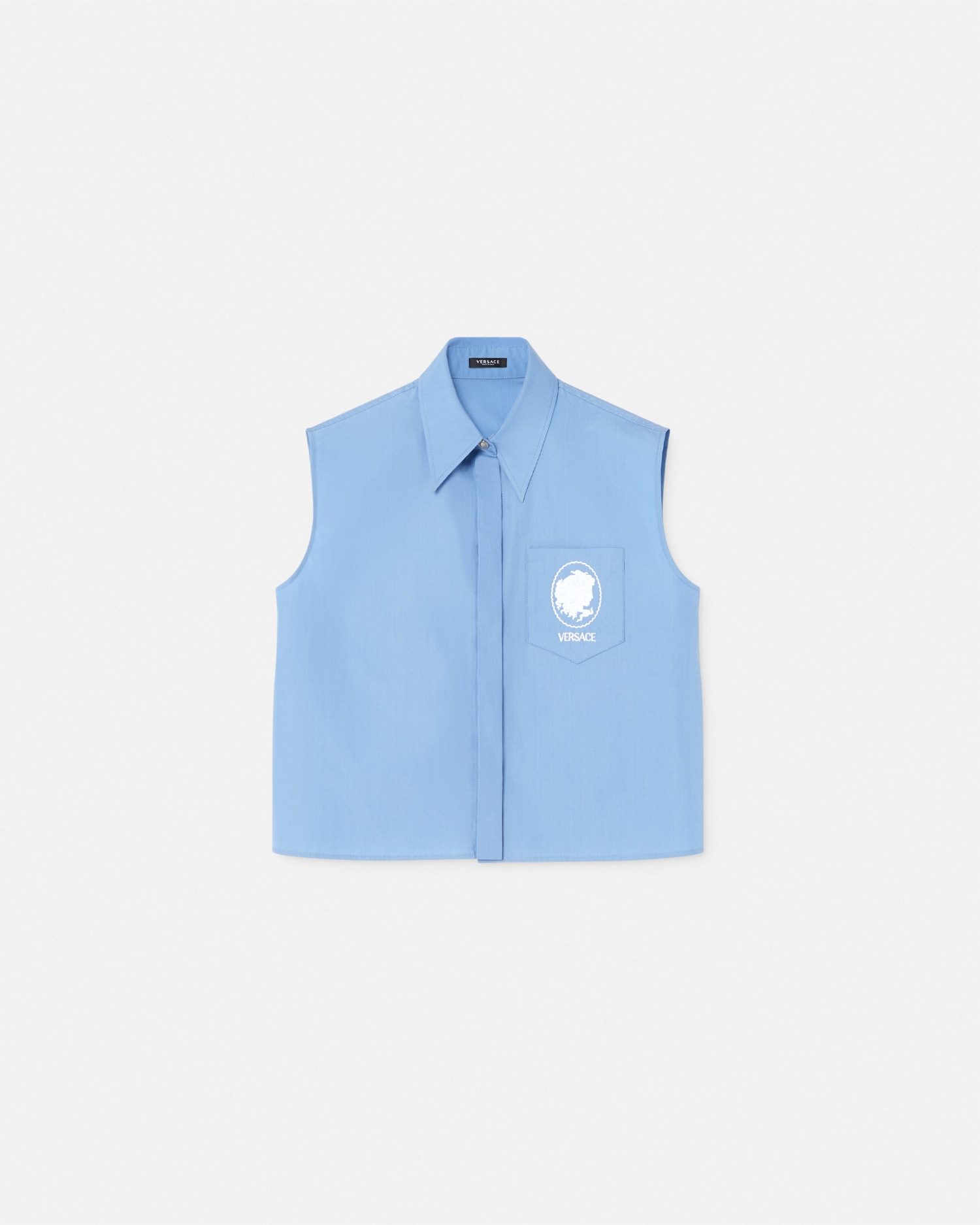 Versace Embroidered Cameo Logo Top In Light Blue