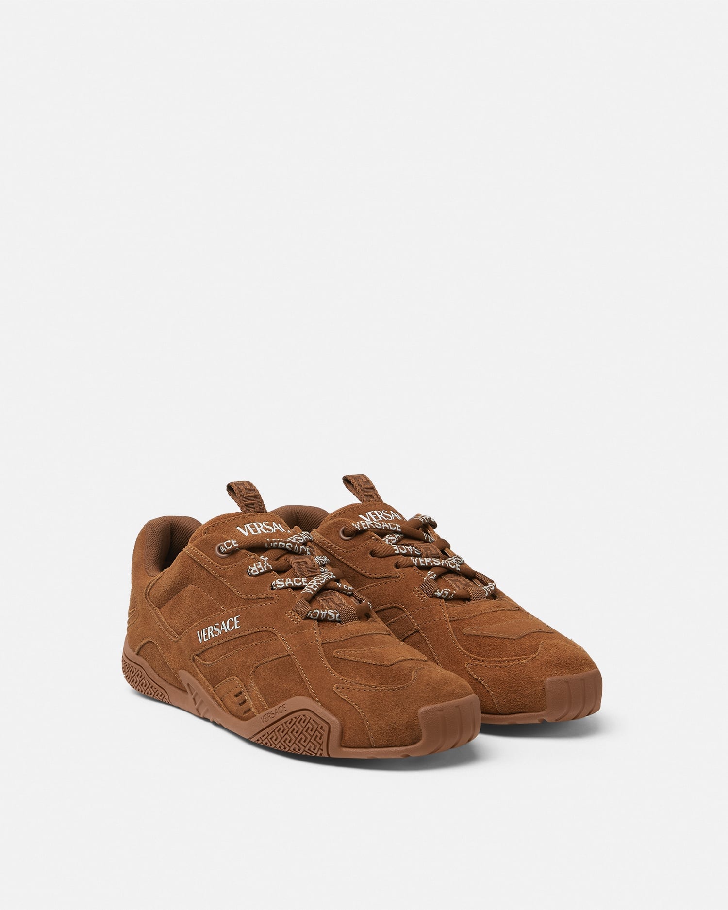 Versace ヴェルサーチ ダークブラウン 革靴 Galaxia Suede Sneakers Brown | VERSACE US