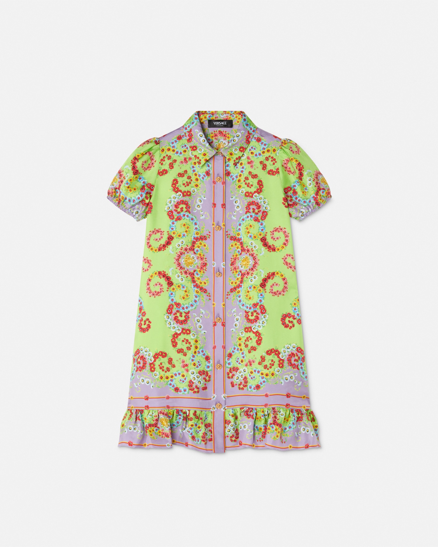 Versace Blossom Kids Silk Shirt Dress In Pink+print