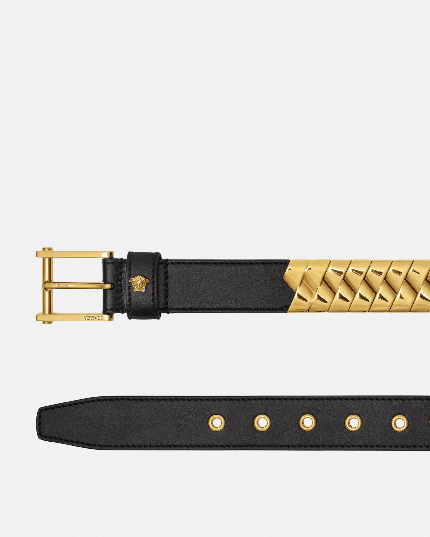 Versace Bind Leather Belt 3 Cm In Black+gold
