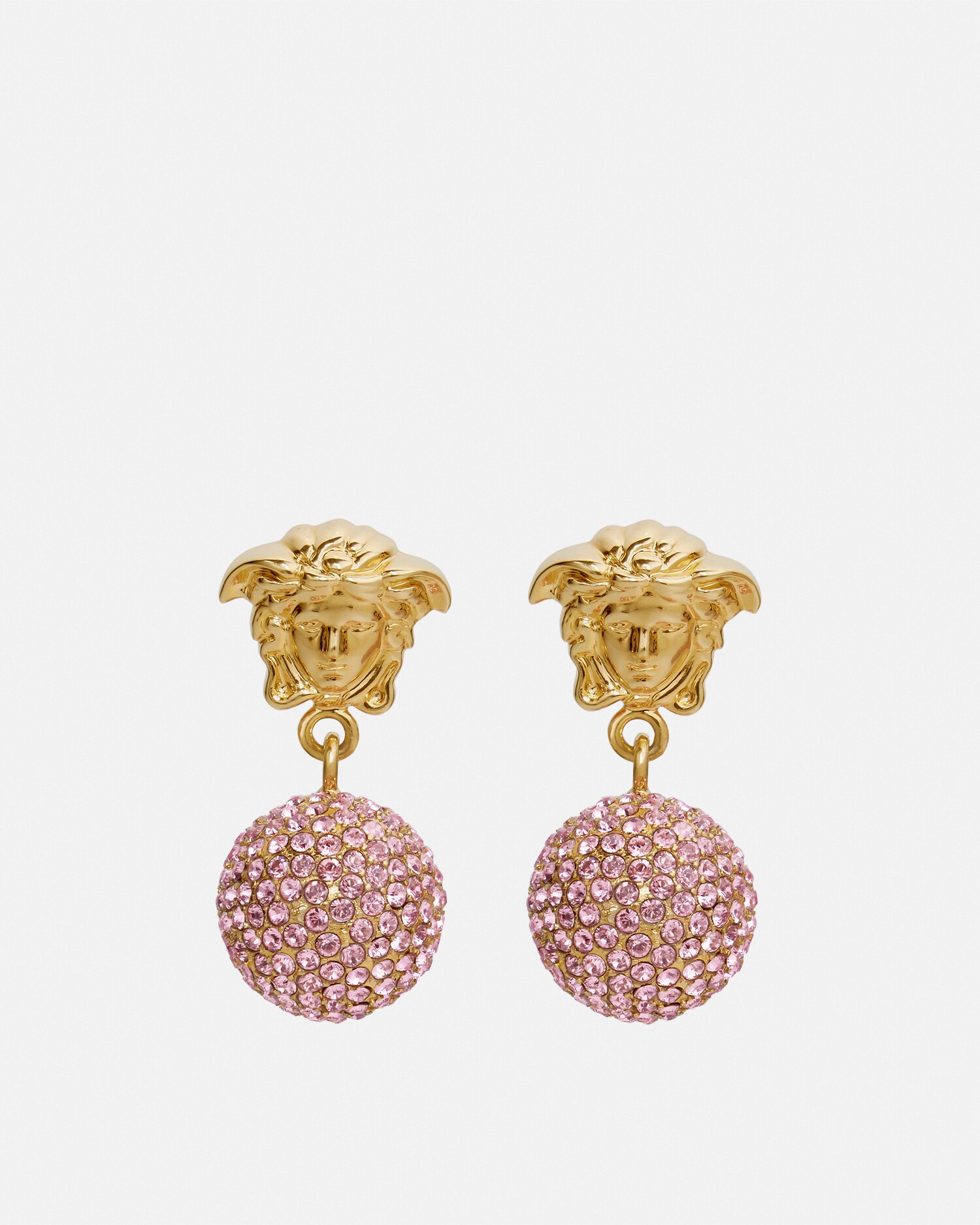 Versace Medusa Crystal Ball Earrings In Pink+gold