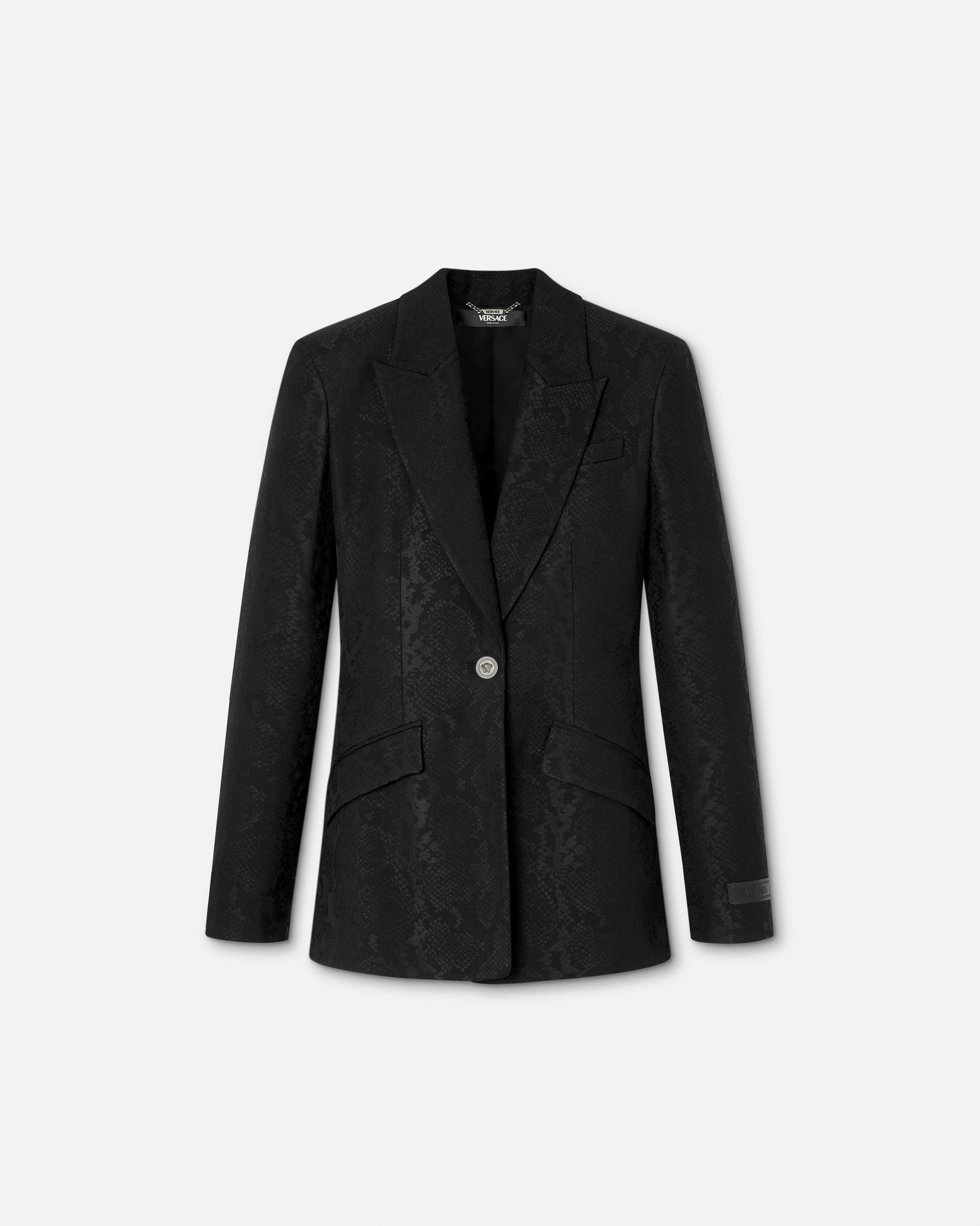 Versace Python-jacquard Wool-blend Blazer In Black