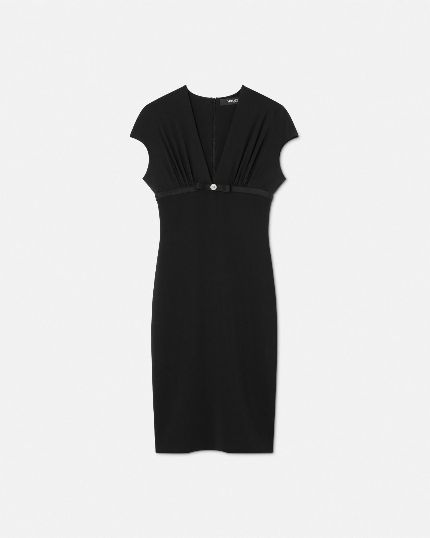 Versace Deep-neck Cady Fitted Midi Dress In Black