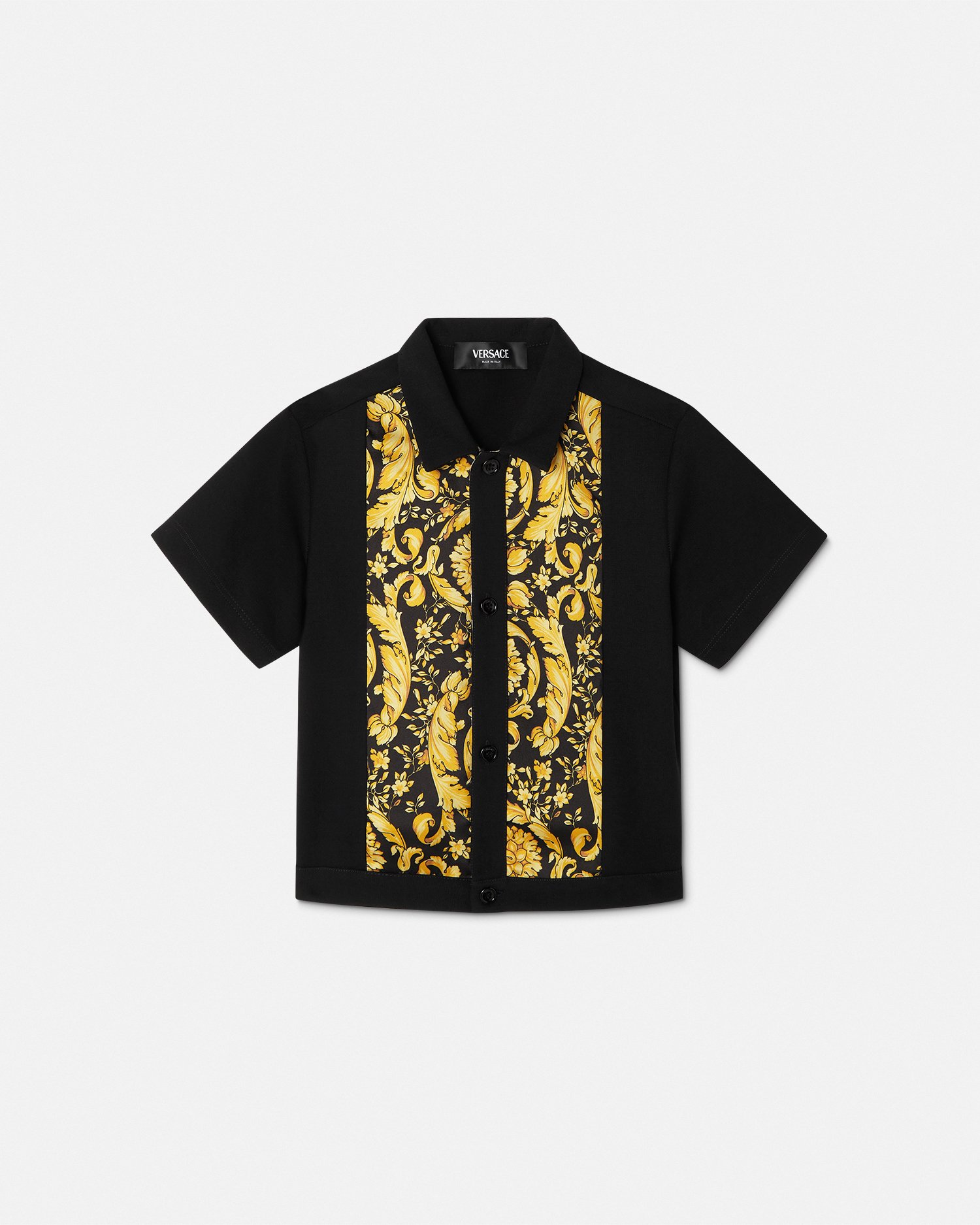 Versace Barocco Kids Paneled Shirt In Black