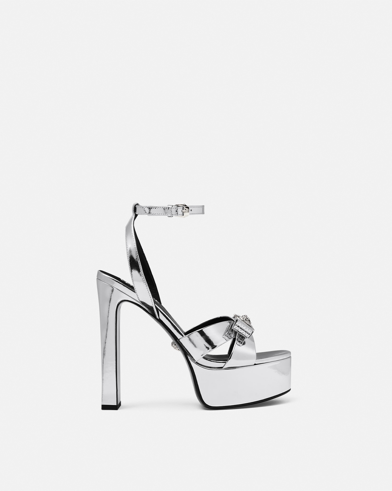 Croc-Effect Gianni Ribbon Sandals 140 mm Black,Gold | VERSACE US