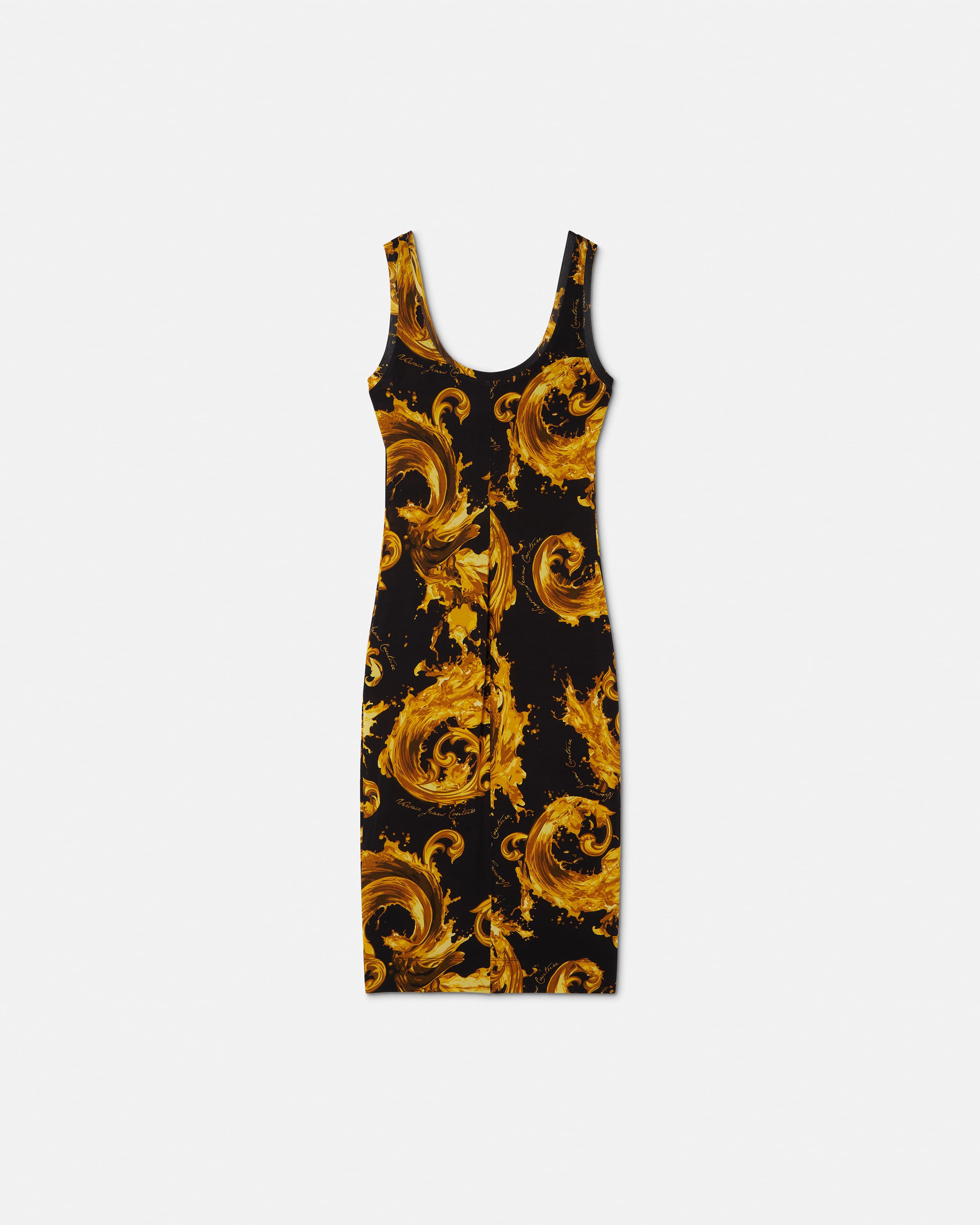 Printed Cotton Midi Dress Black,Gold | VERSACE US