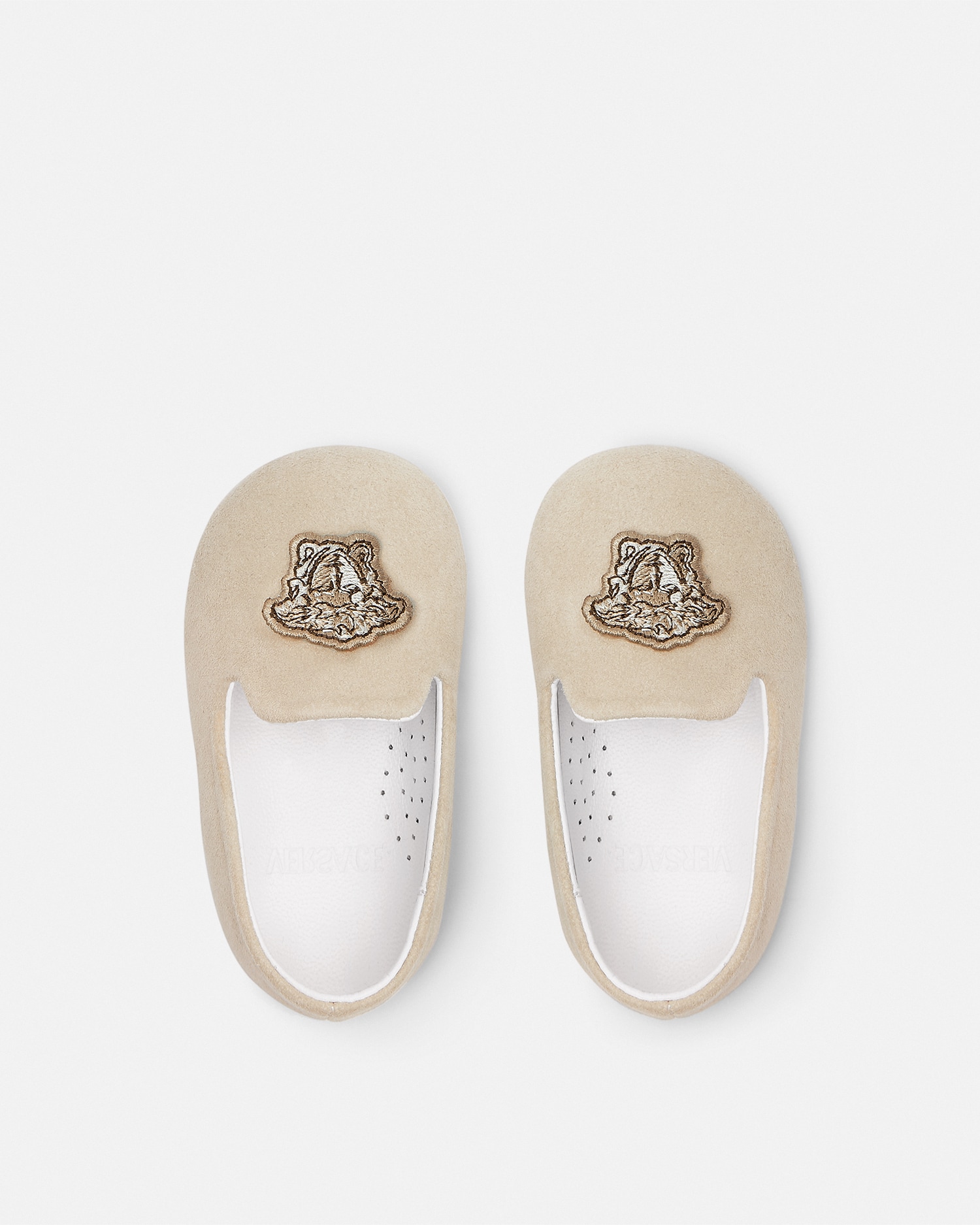 Embroidered Medusa Suede Baby Loafers