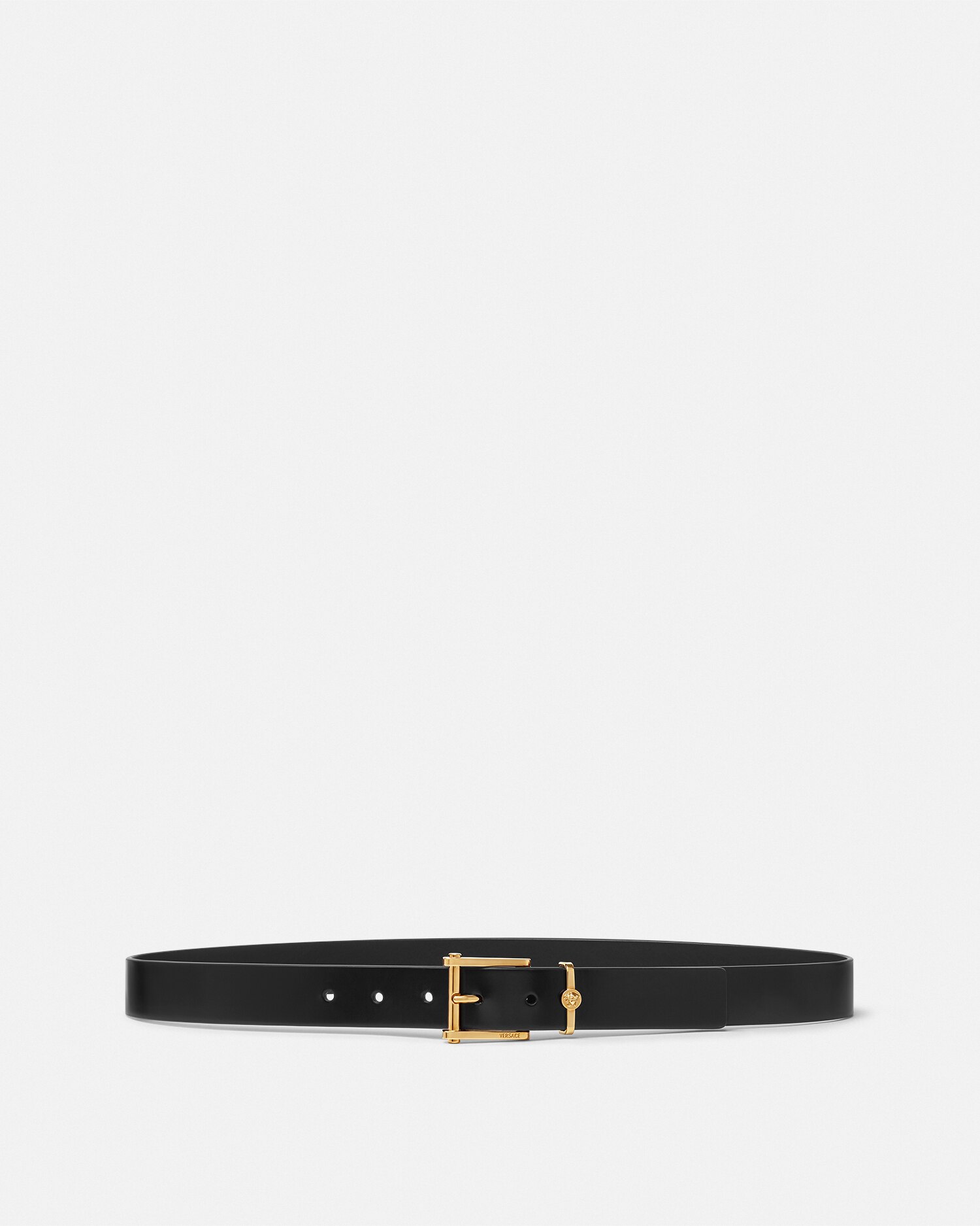 Versace Column Leather Belt In Black+gold