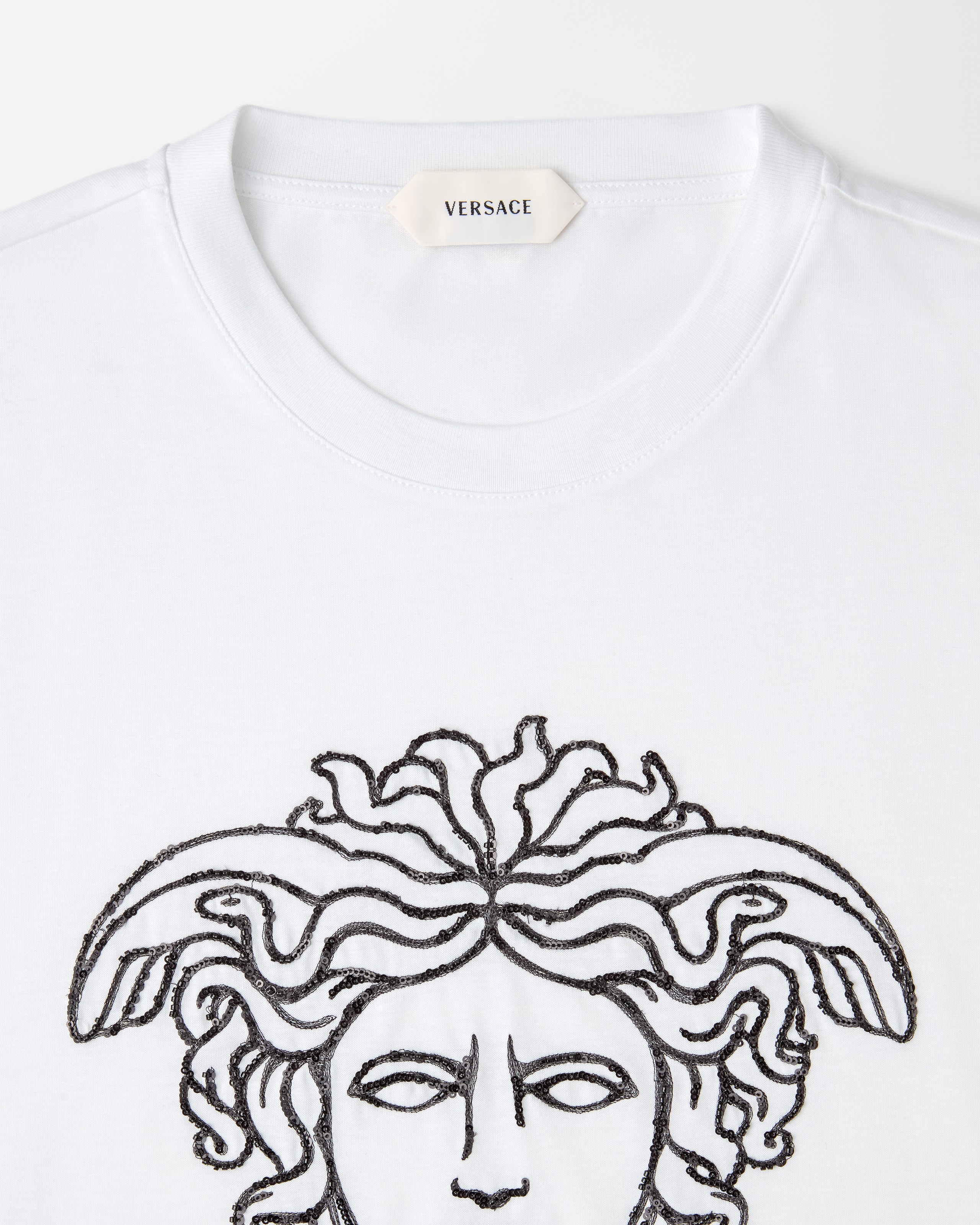 Embroidered-Logo Cotton-Jersey T-Shirt White | VERSACE US