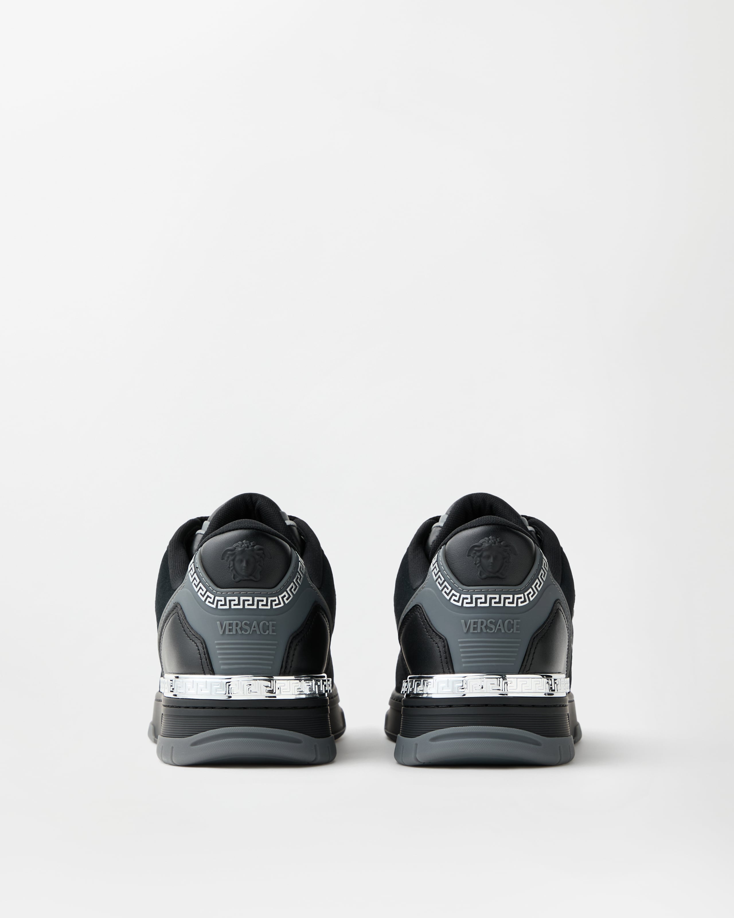 VERSACE - cocohua Biggie Basket Jacquard Leather Sneakers Black | VERSACE US
