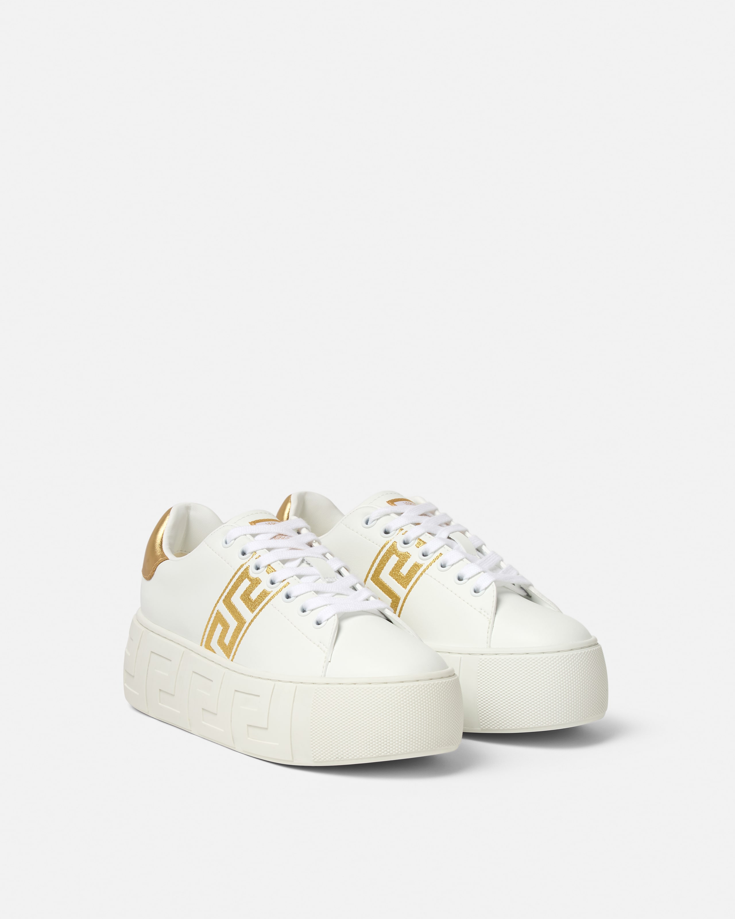 Versace La Greca Embroidered Platform Sneakers In White