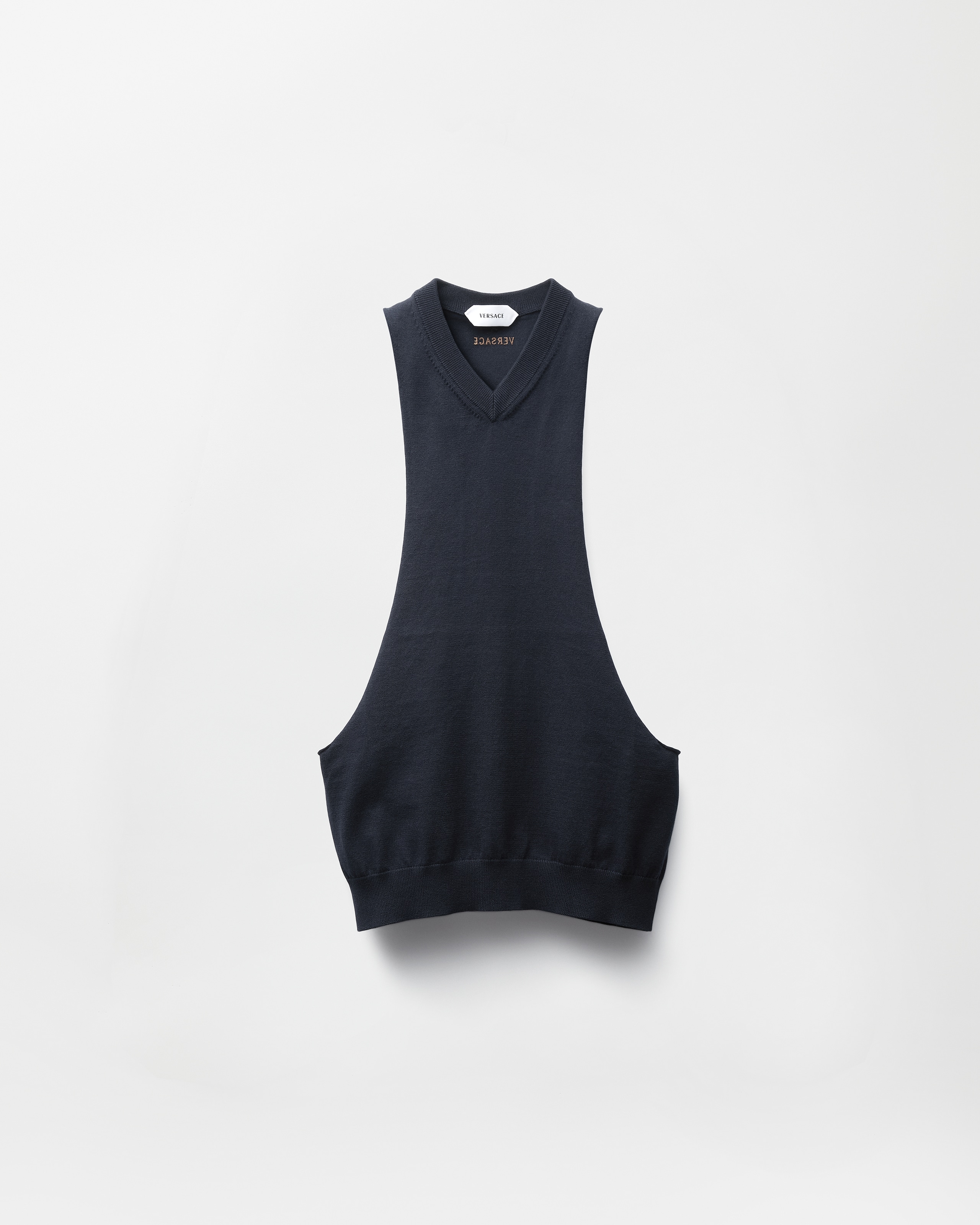 Versace Cotton Knit Tank Top In Blue