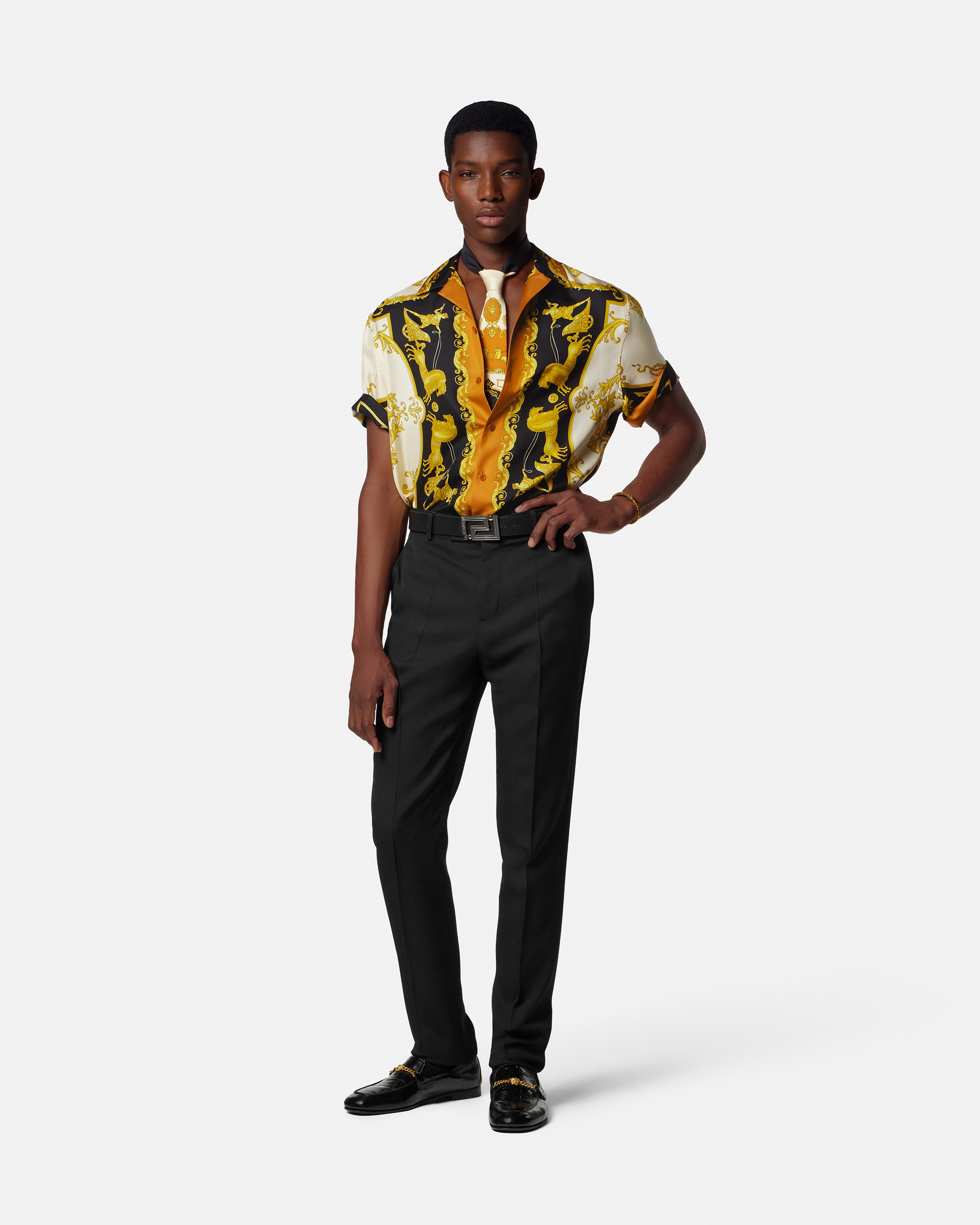 Versace Printed Silk Twill Regular Shirt In Multi