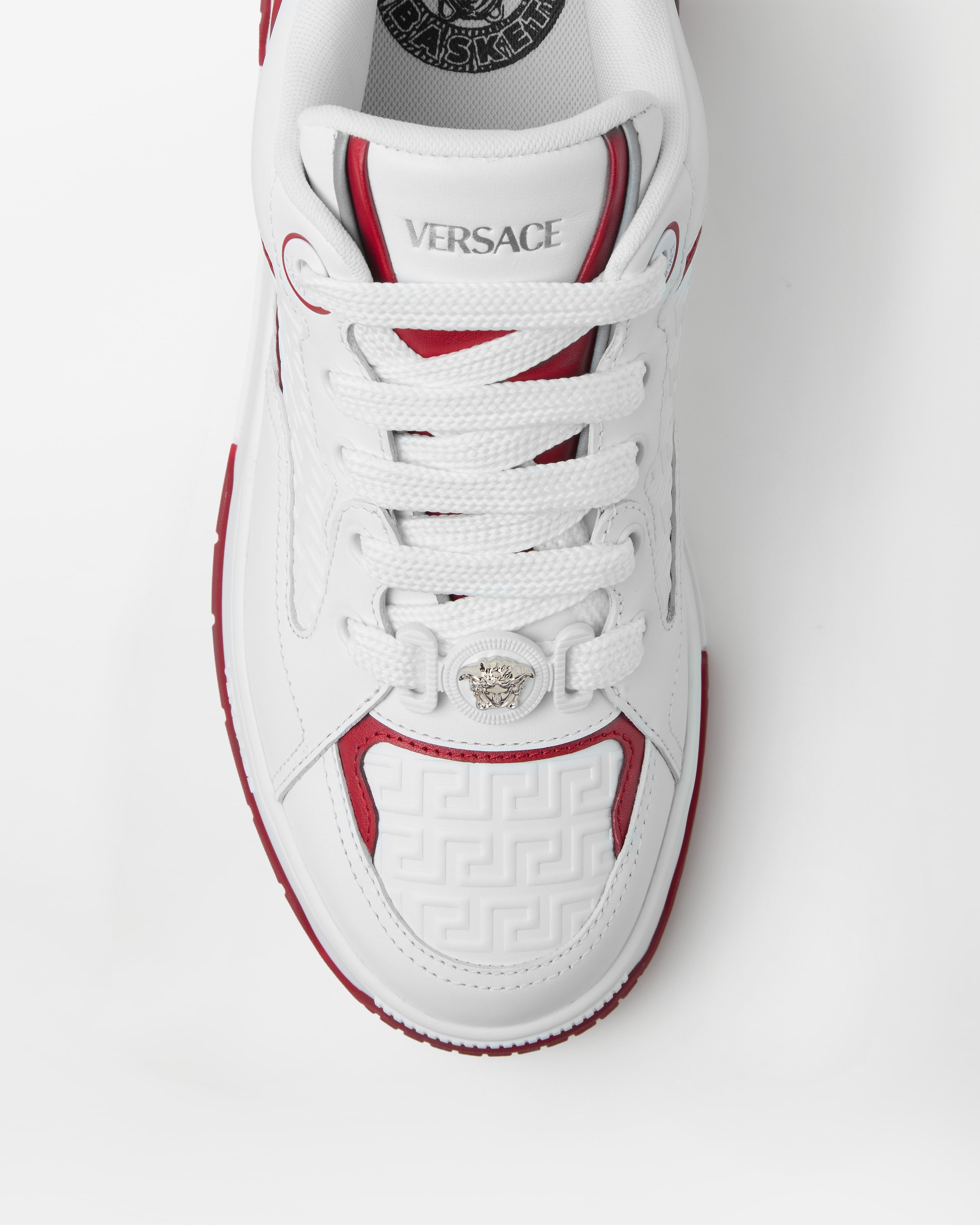 Biggie Basket Leather Sneakers White,Red | VERSACE US