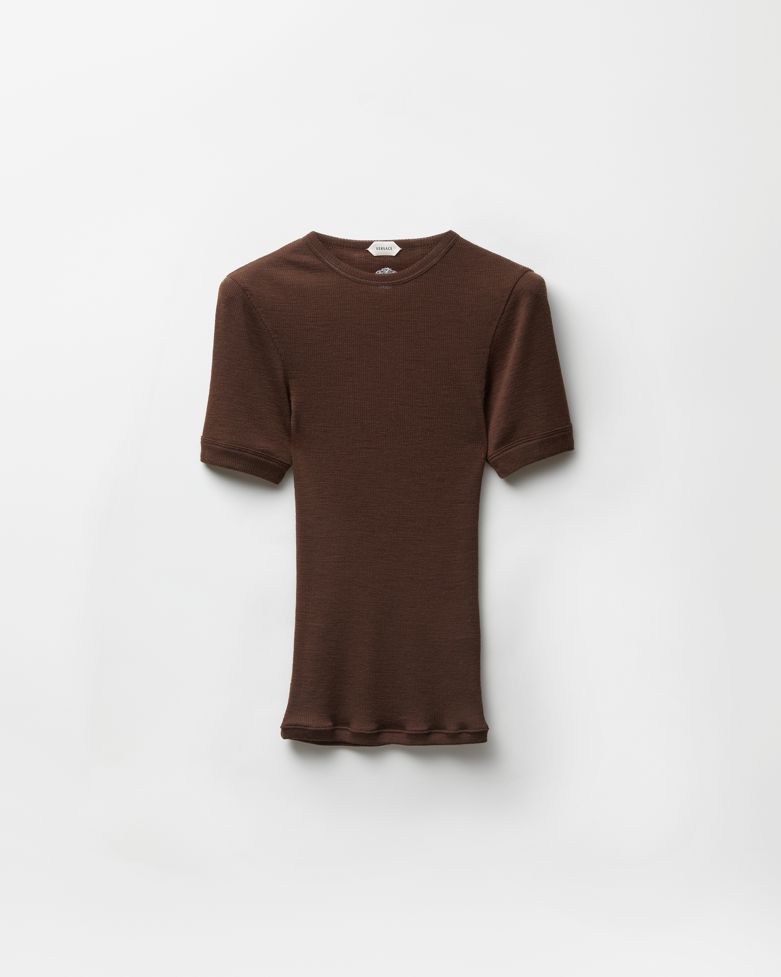 Versace T-shirt En Maille De Laine Côtelée Brodée In Multi