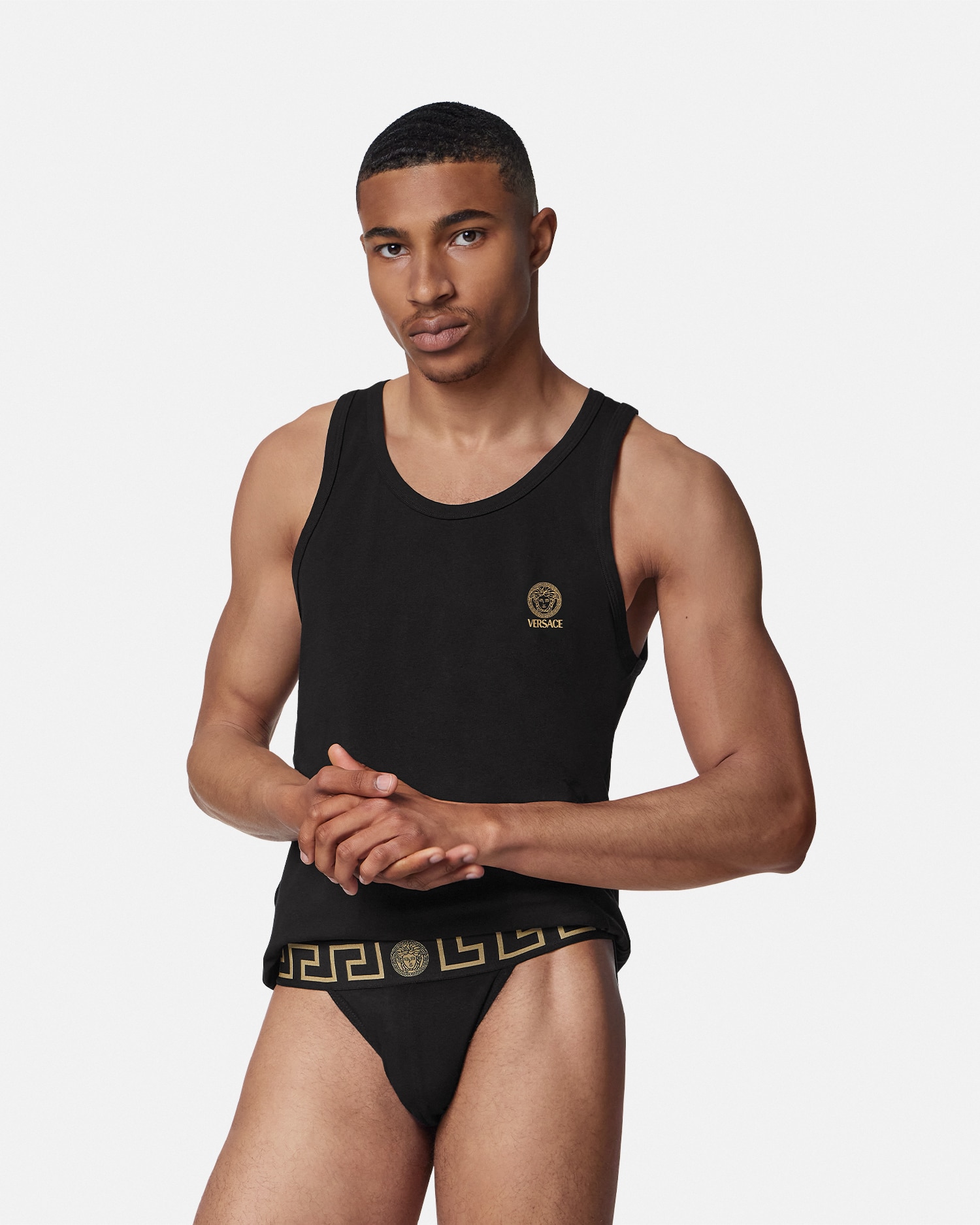 Versace Greca Border Jockstrap In Noir