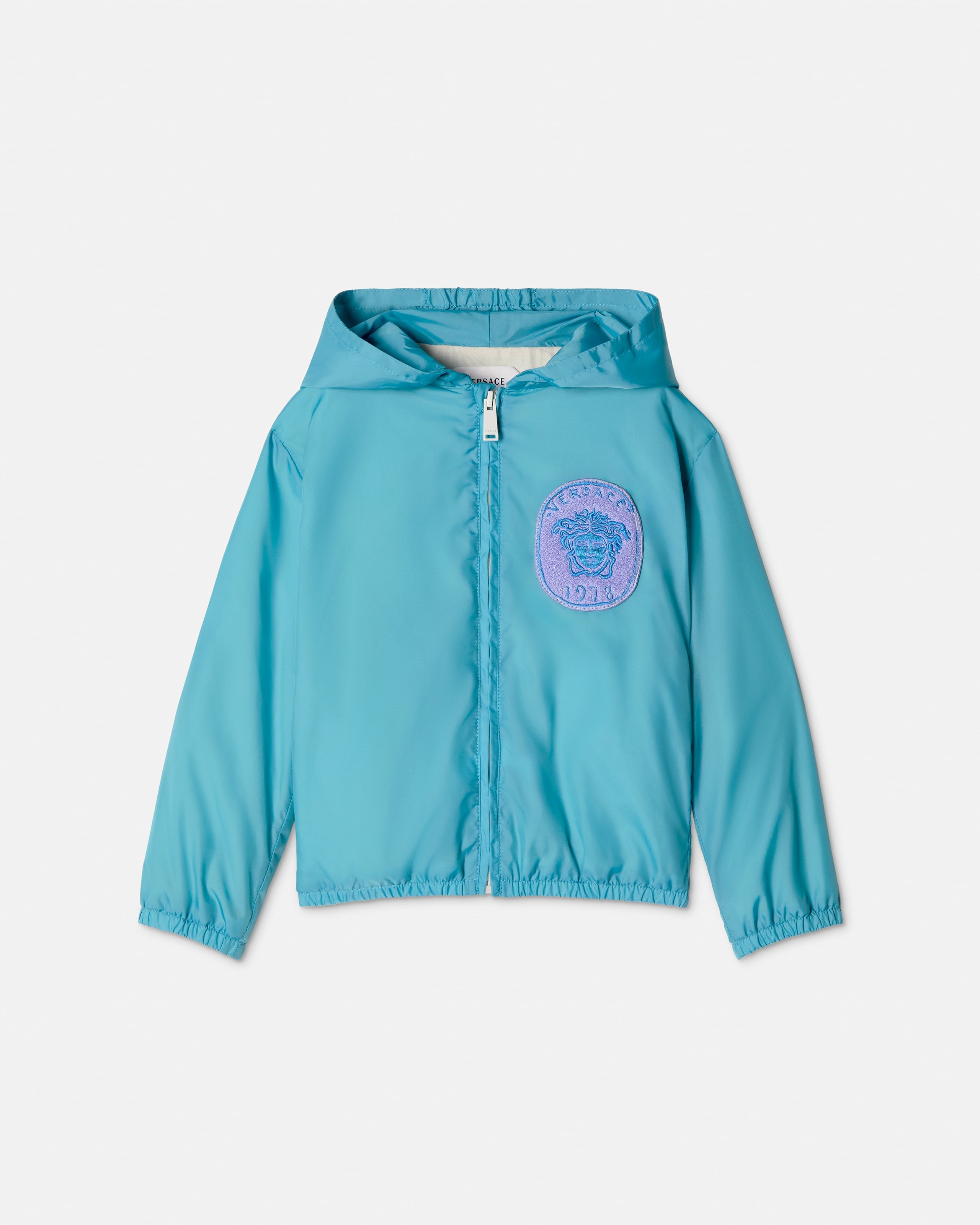 Versace Kids Embroidered Nylon Windbreaker Jacket In Blue