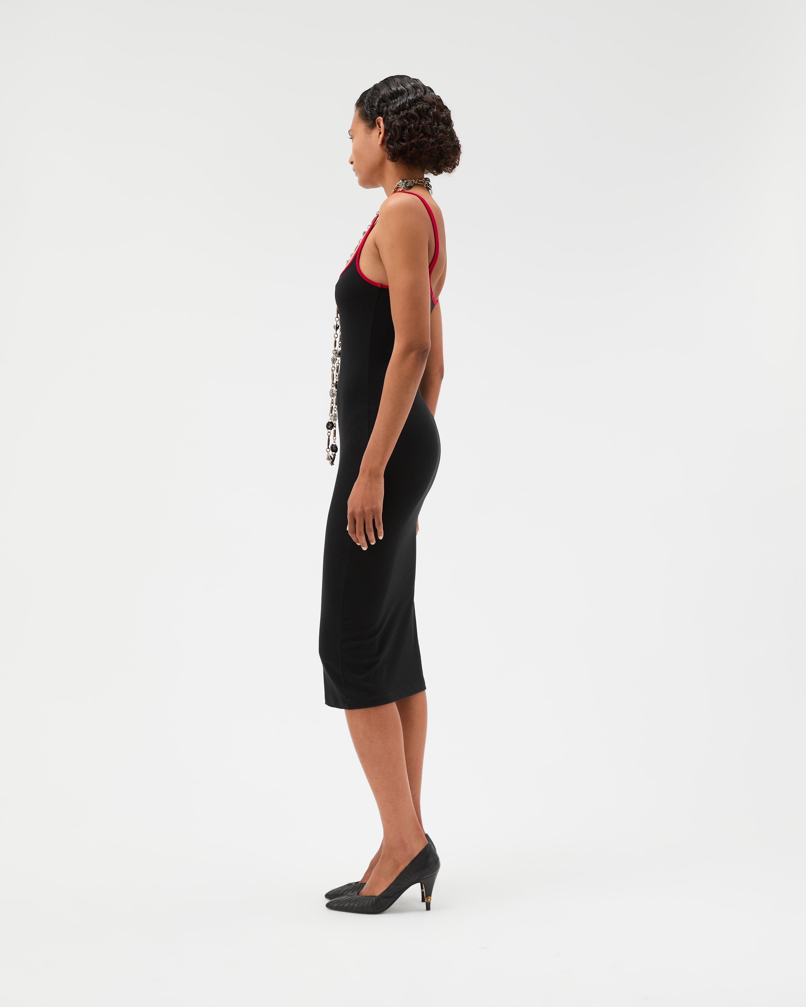 Embroidered Stretch Cotton-Jersey Midi Dress Black,Red | VERSACE US