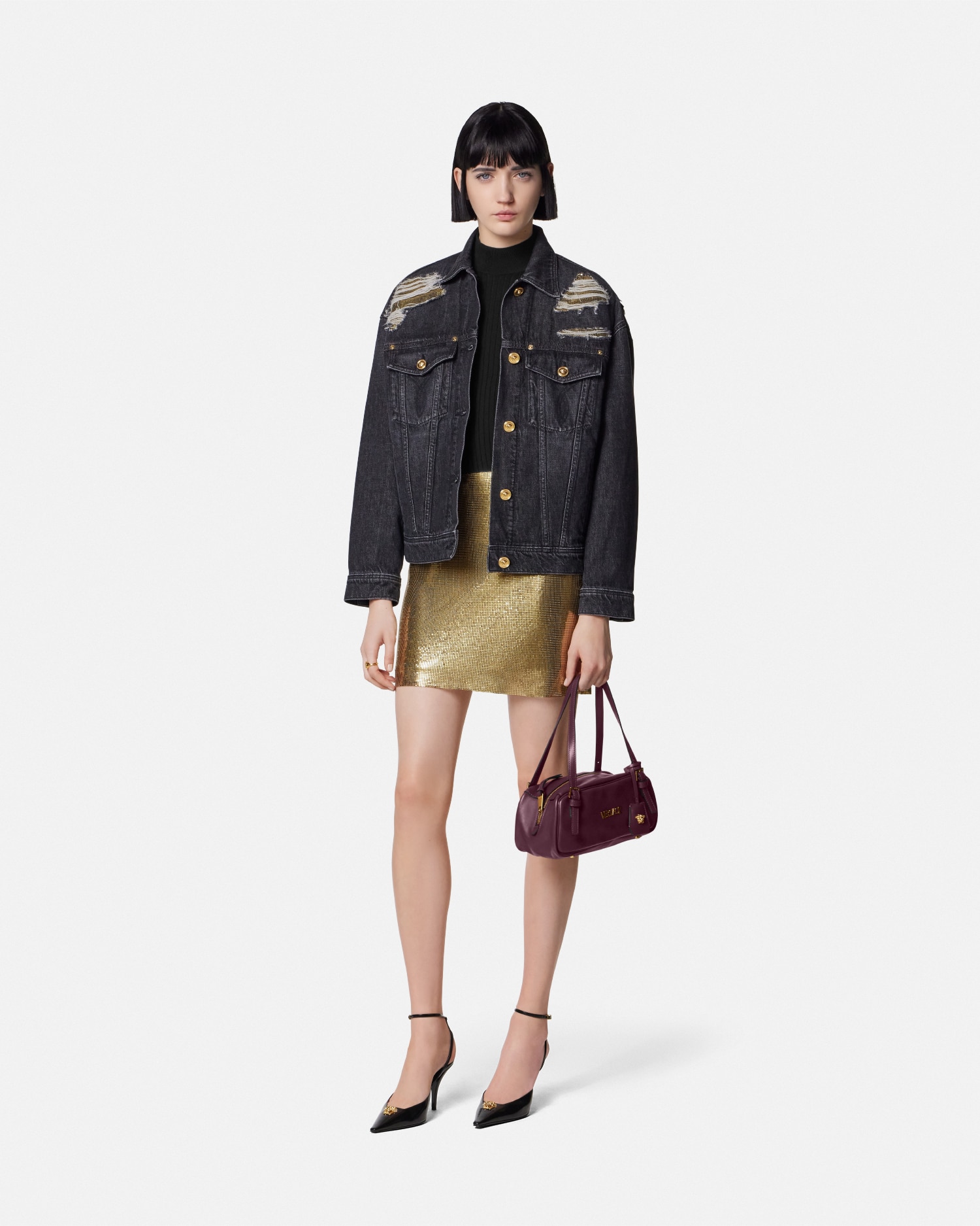 Versace Mini Jupe En Maille Métallique