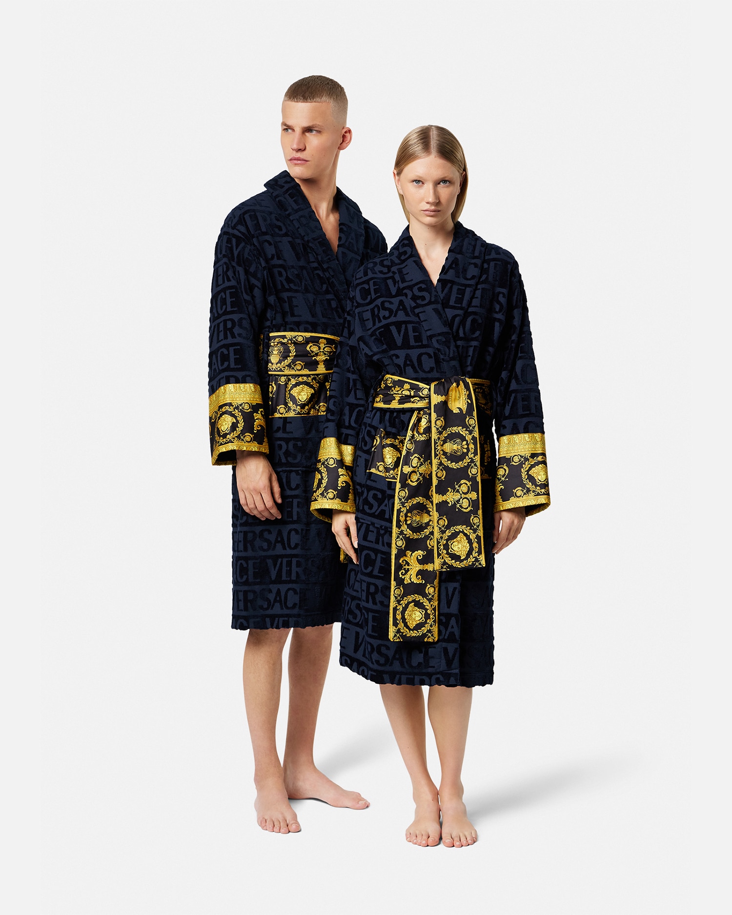 Shop Versace I ♡ Baroque Bathrobe In Blue