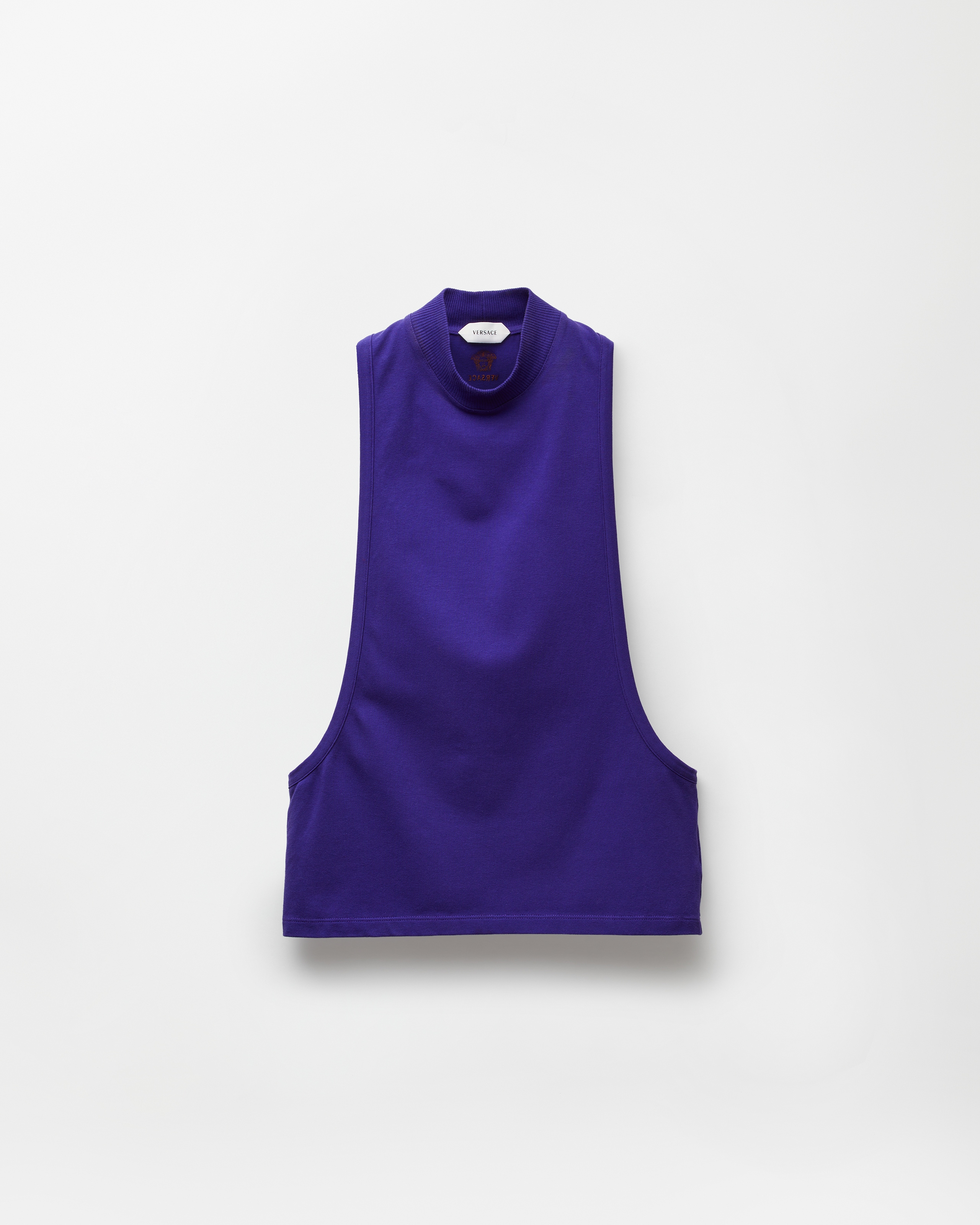 Versace Embroidered-logo Stretch Cotton-jersey Tank Top In Blue