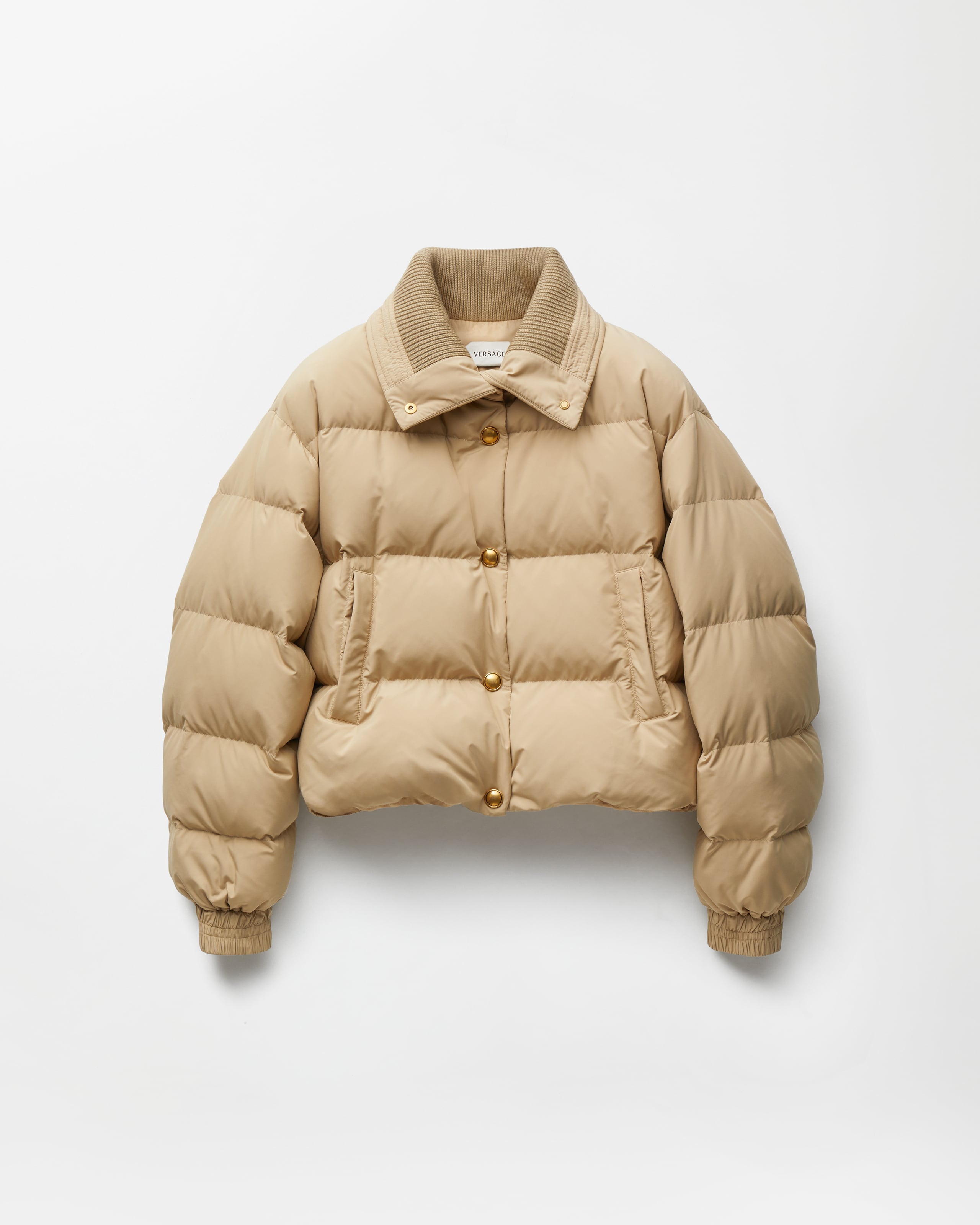 Versace Embroidered Padded Jacket In Beige